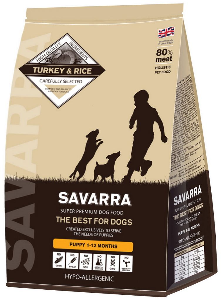 Корм сухой Savarra для щенков, с индейкой и рисом, 3 кг5649001 Корм сухой Savarra для щенков, с индейкой и рисом, 3 кг5649001Сухой корм Savarra - это гипоаллергенный полнорационный корм для щенков всех пород. Изготовлен на основе свежего мяса индейки, мяса наиболее диетического и нежного, обладающего прекрасной усвояемостью и содержанием питательных веществ. Питание для щенков Savarra полностью способно удовлетворить все потребности растущего организма животного в питательных веществах, витаминах и минералах. Состав: свежее мясо индейки, дегидрированное мясо индейки, коричневый рис, овес, ячмень, дегидрированное мясо лосося, жир индейки, семена льна, горох, дегидрированное яйцо, натуральный ароматизатор, масло лосося, витамин А (ретинола ацетат), витамин D3 (холекальциферол), витамин Е (альфа-токоферола ацетат), аминокислотный хелат цинка гидрат, аминокислотный хелат железа гидрат, аминокислотный хелат марганца гидрат, аминокислотный хелат меди гидрат, помидоры, цикорий, экстракт зеленых мидий, соль, яблоко, морковь, клюква, черника, шпинат, петрушка, розмарин, морские водоросли, экстракт...
