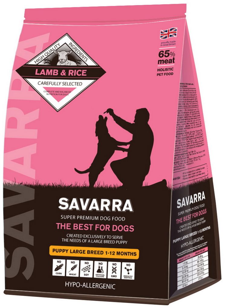 Корм сухой Savarra для щенков крупных пород, с ягненком и рисом, 12 кг5649012 Корм сухой Savarra для щенков крупных пород, с ягненком и рисом, 12 кг5649012Сухой корм Savarra - это гипоаллергенный полнорационный корм для щенков крупных пород. Изготовлен на основе свежего мяса ягненка, очень мягкого, обладающего прекрасной усвояемостью и содержанием питательных веществ. Питание для щенков крупных пород полностью способно удовлетворить все потребности растущего организма животного в питательных веществах, витаминах и минералах. Исходя из специфики размера щенков крупных пород, гранулы рецептуры Savarra несколько больше по размеру, чем гранулы корма для щенков всех пород, чтобы крупным щенкам было удобнее есть корм. Состав: свежее мясо ягненка, дегидрированное мясо ягненка, коричневый рис, овес, ячмень, гороховый белок, жир индейки, дегидрированное яйцо, семена льна, горох, сладкий картофель, натуральный ароматизатор, масло лосося, витамин А (ретинола ацетат), витамин D3 (холекальциферол), витамин Е (альфа-токоферола ацетат), аминокислотный хелат цинка гидрат, аминокислотный хелат железа гидрат, аминокислотный хелат...