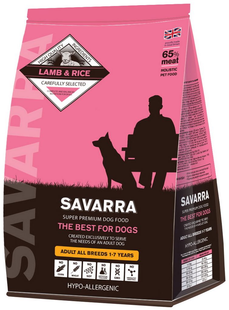 Корм сухой Savarra для взрослых собак, с ягненком и рисом, 1 кг5649050 Корм сухой Savarra для взрослых собак, с ягненком и рисом, 1 кг5649050Сухой корм Savarra - это гипоаллергенный полнорационный корм для взрослых собак всех пород. Изготовлен на основе свежего мяса ягненка. Мясо ягненка прекрасно усваивается и содержит достаточное для организма количество животных жиров, питательных веществ и микроэлементов. В рационе корма количество белка оптимально для потребностей взрослого животного – оно не завышено, как в некоторых кормах других торговых марок и не низкое. Особые добавки в виде овощей, ягод и фруктов, снабжают организм необходимыми микроэлементами, заботясь о здоровье собаки. Состав: свежее мясо ягненка, дегидрированное мясо ягненка, коричневый рис, овес, ячмень, гороховый белок, жир ягненка, семена льна, горох, дегидрированное яйцо, дегидрированное мясо лосося, натуральный ароматизатор, просо, масло лосося, витамин А (ретинола ацетат), витамин D3 (холекальциферол), витамин Е (альфа-токоферола ацетат), аминокислотный хелат цинка гидрат, аминокислотный хелат железа гидрат, аминокислотный хелат марганца...