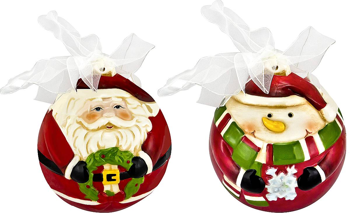 Набор новогодних подвесных украшений Mister Christmas Дед Мороз и снеговик, высота 10,5 см, 2 штFD-SET4 Набор новогодних подвесных украшений Mister Christmas Дед Мороз и снеговик, высота 10,5 см, 2 штFD-SET4Набор подвесных украшений Mister Christmas Дед Мороз и снеговик прекрасно подойдет для праздничного декора новогодней ели. Набор состоит из двух украшений, выполненных из керамики. Для удобного размещения на елке для каждого украшения предусмотрена петелька в виде бантика. Елочная игрушка - символ Нового года. Она несет в себе волшебство и красоту праздника. Создайте в своем доме атмосферу веселья и радости, украшая новогоднюю елку нарядными игрушками, которые будут из года в год накапливать теплоту воспоминаний.