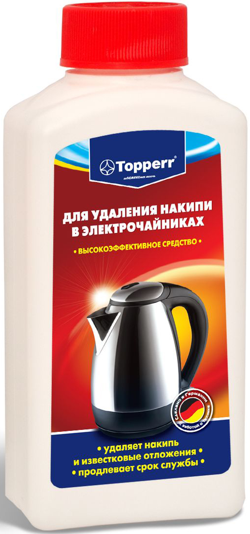 Средство от накипи Topperr для чайников и водонагревательных приборов, 250 мл3031 Средство от накипи Topperr для чайников и водонагревательных приборов, 250 мл3031Концентрированное средство Topperr для очистки от накипи чайников и водонагревательных приборов эффективно удаляет образовавшийся в процессе использования известковый налет. Бережно относится к внутренним деталям водонагревательных приборов и продлевает срок службы. Не токсично. Способ применения: Чайники и водонагревательные приборы: налить 1 л воды в чайник (резервуар). В зависимости от загрязнения добавить 100–120 мл средства. Нагреть раствор до 50°С и оставить действовать на 30 мин. Затем вылить раствор, тщательно прополоскать и прокипятить емкость. Кофеварки: налить 200 мл воды в резервуар кофеварки и добавить 50 мл средства. Включить кофеварку и прогнать около 100 мл раствора. Выключить кофеварку и дать остаткам раствора подействовать около 15 мин. Затем пропустить остатки раствора и дважды прогнать чистой водой. Товар сертифицирован.