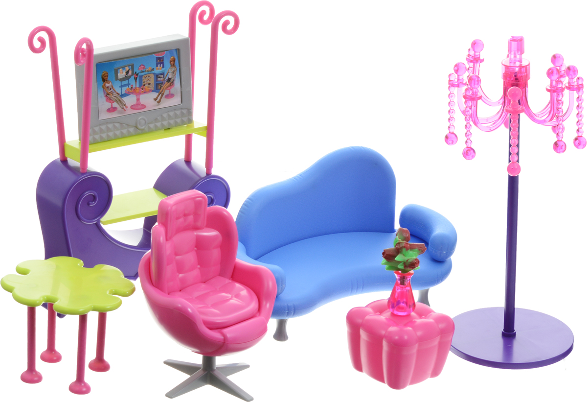1TOY Набор мебели для кукол Гостиная КрасоткаТ54504 1TOY Набор мебели для кукол Гостиная КрасоткаТ54504С помощью набора мебели 1TOY Гостиная ваша малышка сможет собрать современную комнату для своих куколок, которая порадует своим удобством и многофункциональностью. Набор включает в себя элементы для сборки дивана, столика, телевизора с тумбочкой и кресла. Дополняют интерьер удобный пуфик, оригинальный торшер и аксессуары. Гостиная легко собирается и подходит для любых кукол высотой до 29 см. Помещается в большой кукольный домик. Ваша малышка будет часами играть с набором, придумывая различные истории. Порадуйте ее таким замечательным подарком!