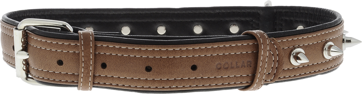 Ошейник для собак CoLLaR SOFT, с шипами, цвет верха: коричневый, ширина 3,5 см, обхват шеи 57-71 см7224 Ошейник для собак CoLLaR SOFT, с шипами, цвет верха: коричневый, ширина 3,5 см, обхват шеи 57-71 см7224Ошейник для собак CoLLaR SOFT изготовлен из высококачественной кожи и декорирован шипами. Он устойчив к влажности и перепадам температур. Сверхпрочные нити, крепкие металлические элементы делают ошейник надежным и долговечным. Обхват ошейника регулируется при помощи пряжки. Ошейник оснащен металлическим кольцом для крепления поводка. Изделие отличается высоким качеством, удобством и универсальностью. Минимальный обхват шеи: 57 см. Максимальный обхват шеи: 71 см. Ширина ошейника: 3,5 см. Длина ошейника: 77 см.