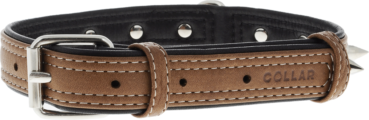 Ошейник для собак CoLLaR SOFT, с шипами, цвет: коричневый, черный, ширина 2,5 см, обхват шеи 38-49 см7205 Ошейник для собак CoLLaR SOFT, с шипами, цвет: коричневый, черный, ширина 2,5 см, обхват шеи 38-49 см7205Ошейник для собак CoLLaR SOFT изготовлен из высококачественной кожи и декорирован шипами. Он устойчив к влажности и перепадам температур. Сверхпрочные нити, крепкие металлические элементы делают ошейник надежным и долговечным. Обхват ошейника регулируется при помощи пряжки. Ошейник оснащен металлическим кольцом для крепления поводка. Изделие отличается высоким качеством, удобством и универсальностью. Минимальный обхват шеи: 38 см. Максимальный обхват шеи: 49 см. Ширина ошейника: 2,5 см. Длина ошейника: 54 см.