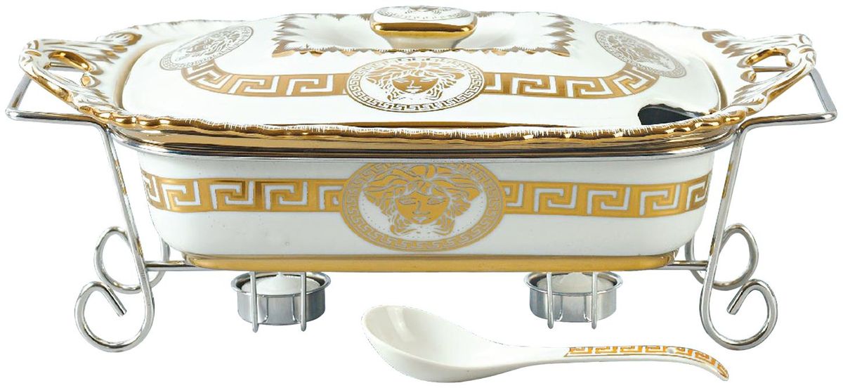 Мармит Madonna, цвет: белый, золотистый, 2,6 л. MA - 11351135MA Мармит Madonna, цвет: белый, золотистый, 2,6 л. MA - 11351135MAФарфоровый мармит 2,6л. Прямоугольное фарфоровое блюдо с крышкой. Подставка под 2 свечи (включены). Фарфоровая поварская ложка - 1шт. Фарфоровое блюдо подходит для духовки, можно ставить в посудомоечную машину. Элегантный дизайн.
