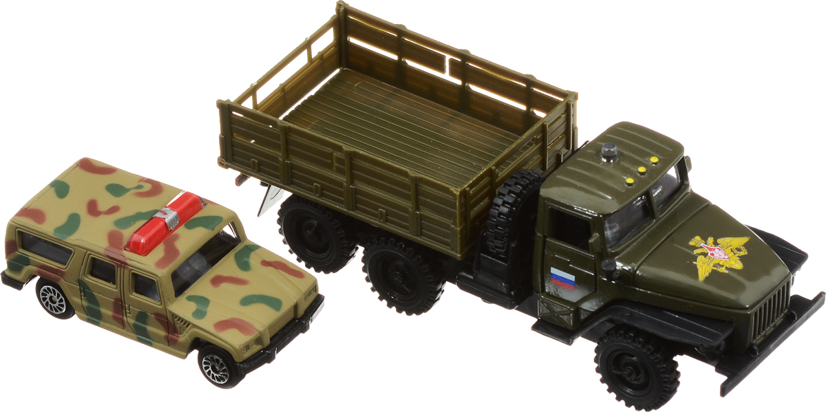 ТехноПарк Машинка инерционная Урал с внедорожникомCT-1235B(G1+J1+K1)) ТехноПарк Машинка инерционная Урал с внедорожникомCT-1235B(G1+J1+K1))Инерционная машинка ТехноПарк Урал, выполненная из пластика и металла, станет любимой игрушкой вашего малыша. Игрушка представляет собой модель автомобиля марки ЗИЛ-131в масштабе 1:43. У машинки открываются дверцы и капот. При нажатии на кнопку на крыше кабины активируются световые и звуковые эффекты. Игрушка оснащена инерционным ходом. Машинку необходимо отвести назад, затем отпустить - и она быстро поедет вперед. Прорезиненные колеса обеспечивают надежное сцепление с любой гладкой поверхностью. В комплекте с грузовым автомобилем идет внедорожник, который можно погрузить в кузов Урала, или играть с ним отдельно. Ваш ребенок будет часами играть с этими машинками, придумывая различные истории. Порадуйте его таким замечательным подарком! Машинка работает от 3 батареек LR41 напряжением 1,5V (товар комплектуется демонстрационными).