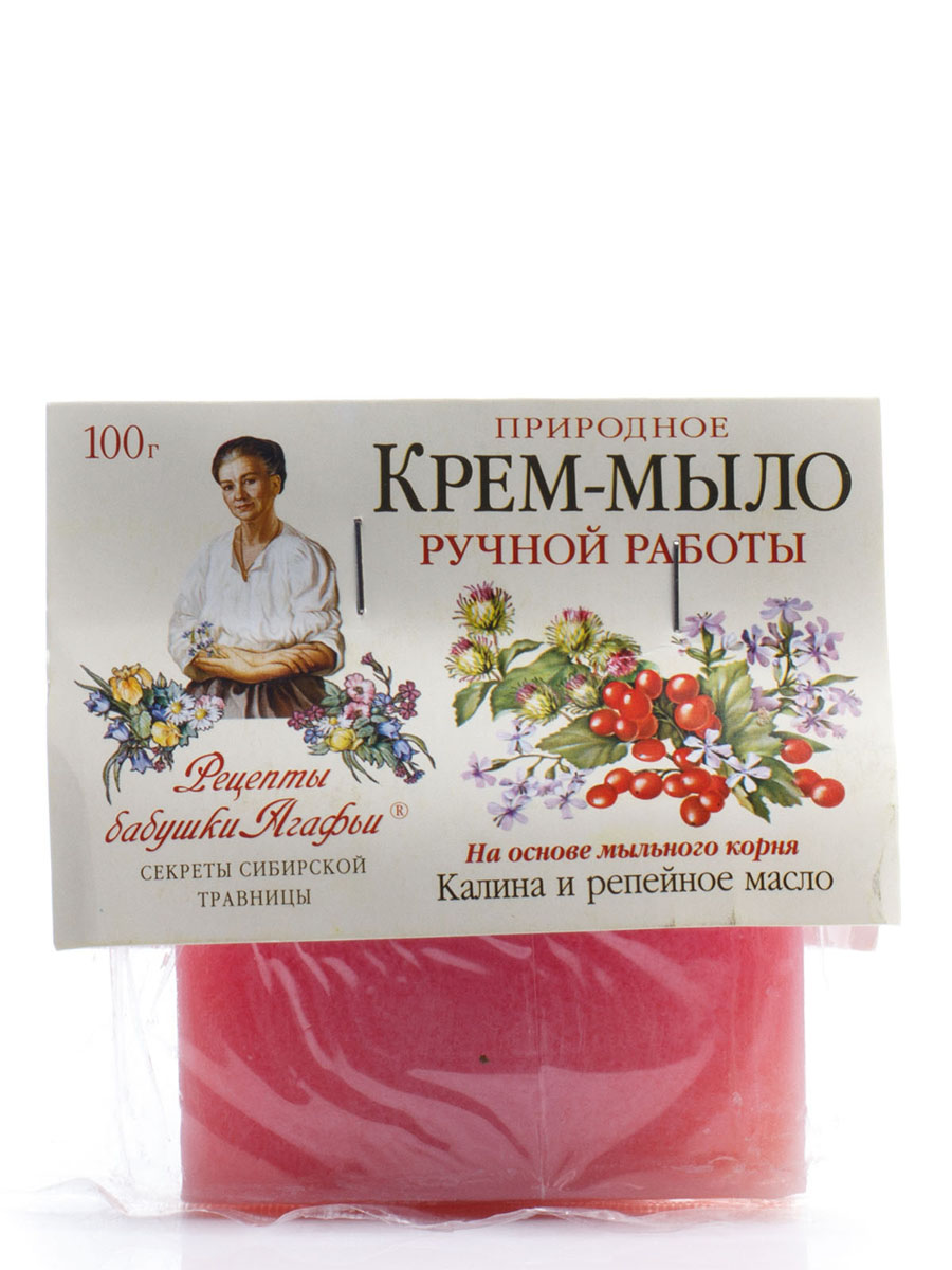 Рецепты бабушки Агафьи Мыло Калина и Репейное масло, 100 гр071-6-2627 Рецепты бабушки Агафьи Мыло Калина и Репейное масло, 100 гр071-6-2627Природное крем-мыло бережно ухаживает за кожей, увлажняя, питая и восстанавливая ее упругость. Мыльный корень – это натуральная, хорошо пенящаяся основа, которая намного мягче, чем щелочная, используемая обычно. Калина стимулирует обменные процессы в коже, слегка стягивают расширенные поры. Репейное масло насыщает ее витаминами, делает более эластичной и нежной.