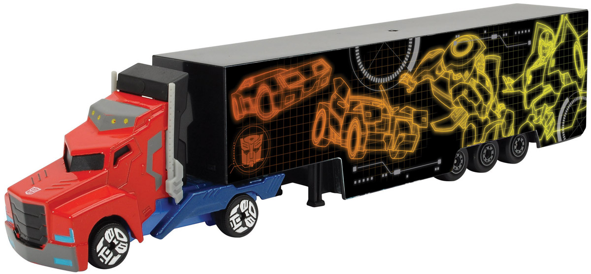 Dickie Toys Трейлер Optimus Prime цвет желтый оранжевый3113006_желтый, оранжевый Dickie Toys Трейлер Optimus Prime цвет желтый оранжевый3113006_желтый, оранжевыйТрейлер Optimus Prime выполнен в виде грузовой машинки с длинным прицепом. Кузов прицепа оформлен оригинальным рисунком в тематике фильма Трансформеры. Колеса обладают свободным ходом. Мальчикам понравится коллекционировать такие машинки, ведь модели можно комбинировать, меняя кабины и прицепы между другими грузовиками серии. Ваш ребенок часами будет играть с машинками, придумывая различные истории и устраивая соревнования. Порадуйте его таким замечательным подарком!
