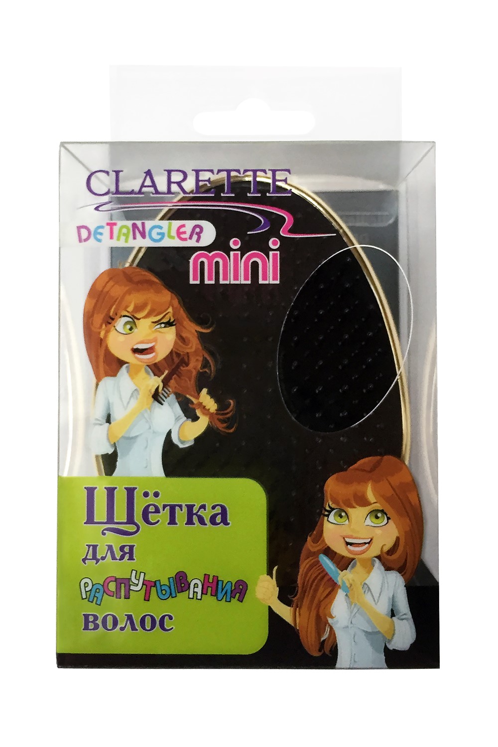Clarette Щетка для распутывания волос Detangler Mini,золотойCDB 636 Clarette Щетка для распутывания волос Detangler Mini,золотойCDB 636Специально созданная щетка для волос для того, чтобы справляться с сильно запутавшимися волосами• Уникальная инновационная конструкция гибких зубчиков позволяет безвредно для волос устранить узелки и распутать пряди.• Расчёсывает волосы быстро, легко и не требует использования дополнительных средств.• Подходит для любого типа волос, включая тонкие, ломкие, кудрявые и жёсткие волосы.Уникальные зубчики щетки Clarette Detangler имеют повышенную гибкость и мягко преодолевают любое препятствие в волосах.• Зубчики у расчески очень короткие и легкогнутся. При расчесывании они пропускают сквозь себя пряди любой длины и фактуры, не цепляя их и не «скатывая» в колтуны.• Высококачественный упругий пластик, из которого сделаны зубчики расчески, не царапает кожу головы, а мягко воздействует на нее, обеспечивая массажный эффект.Компактная щетка-идеальный вариант для сумочки и в дорогу!