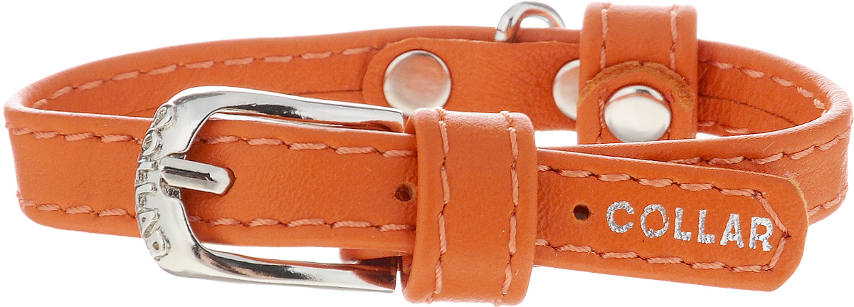 Ошейник для собак CoLLaR Glamour, цвет: оранжевый, ширина 9 мм, обхват шеи 18-21 см. 320032004 Ошейник для собак CoLLaR Glamour, цвет: оранжевый, ширина 9 мм, обхват шеи 18-21 см. 320032004Ошейник CoLLaR Glamour изготовлен из кожи, устойчивой к влажности и перепадам температур. Клеевой слой, сверхпрочные нити, крепкие металлические элементы делают ошейник надежным и долговечным. Изделие отличается высоким качеством, удобством и универсальностью. Размер ошейника регулируется при помощи металлической пряжки. Имеется металлическое кольцо для крепления поводка. Ваша собака тоже хочет выглядеть стильно! Такой модный ошейник станет для питомца отличным украшением и выделит его среди остальных животных. Минимальный обхват шеи: 18 см. Максимальный обхват шеи: 21 см. Ширина: 9 мм.