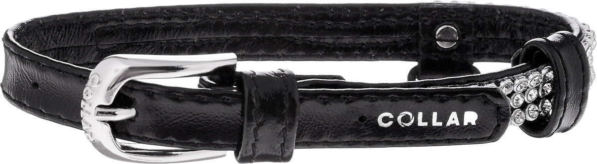 Ошейник для собак CoLLaR brilliance, цвет: черный, ширина 1,2 см, обхват шеи 21-29 см3334 Ошейник для собак CoLLaR brilliance, цвет: черный, ширина 1,2 см, обхват шеи 21-29 см3334Ошейник CoLLaR brilliance изготовлен из кожи, устойчивой к влажности и перепадам температур. Клеевой слой, сверхпрочные нити, крепкие металлические элементы делают ошейник надежным и долговечным. Изделие отличается высоким качеством, удобством и универсальностью. Размер ошейника регулируется при помощи металлической пряжки. Имеется металлическое кольцо для крепления поводка. Ваша собака тоже хочет выглядеть стильно! Модный ошейник, декорированный стразами, станет для питомца отличным украшением и выделит его среди остальных животных. Минимальный обхват шеи: 21 см. Максимальный обхват шеи: 29 см. Ширина: 1,2.
