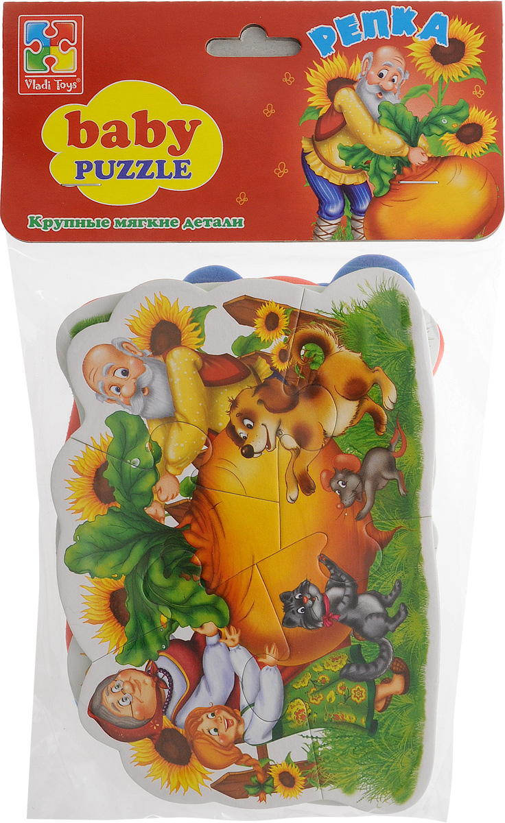 Vladi Toys Пазл для малышей Репка 4 в 1VT1106-34 Vladi Toys Пазл для малышей Репка 4 в 1VT1106-34Пазл для малышей Vladi Toys Репка придется по душе вашему малышу. Набор включает в себя 4 пазла. Первый пазл состоит из 3 элементов, второй пазл - из 4 элементов, третий пазл - из 4 элементов и четвертый пазл - из 5 элементов. Собрав 4 пазла, вы получите картинки с изображением сюжетов из знаменитой сказки Репка. Пазл - великолепная игра для семейного досуга. Сегодня собирание пазлов стало особенно популярным, главным образом, благодаря своей многообразной тематике, способной удовлетворить самый взыскательный вкус. Для детей это не только интересно, но и полезно. Собирание пазла развивает мелкую моторику ребенка, тренирует наблюдательность, логическое мышление, знакомит с окружающим миром, с цветом и разнообразными формами.