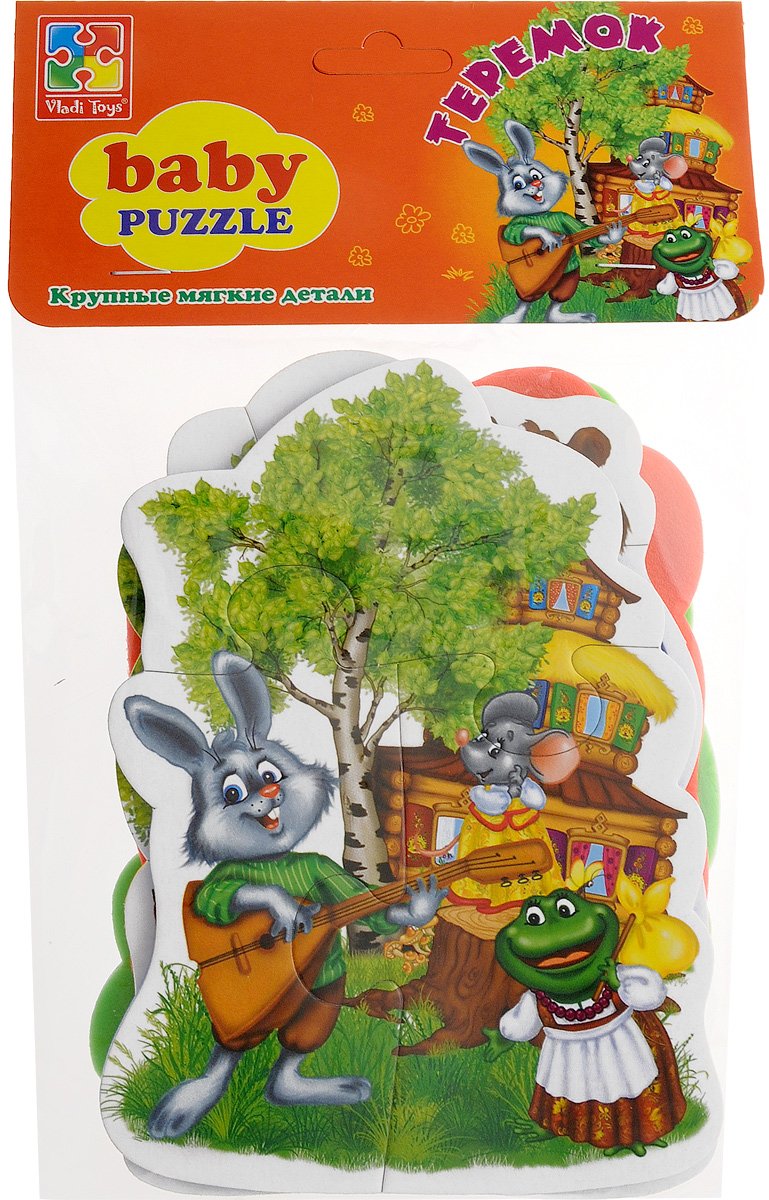 Vladi Toys Пазл для малышей Теремок 4 в 1VT1106-35 Vladi Toys Пазл для малышей Теремок 4 в 1VT1106-35Пазл для малышей Vladi Toys Теремок прекрасно подходит для первого знакомства ребенка с мозаикой, способствует формированию навыка соединения целого изображения из различных элементов. Набор включает в себя 4 пазла. Собрав пазлы, вы получите картинки с изображением героев сказки Теремок. Сегодня собирание пазлов стало особенно популярным, главным образом, благодаря своей многообразной тематике, способной удовлетворить самый взыскательный вкус. Для детей это не только интересно, но и полезно. Пазл научит ребенка усидчивости, умению доводить начатое дело до конца, поможет развить внимание, память, образное и логическое мышления, сенсорно-моторную координацию движения рук. В дальнейшем хорошая координация движений рук поможет ребенку легко овладеть письмом.