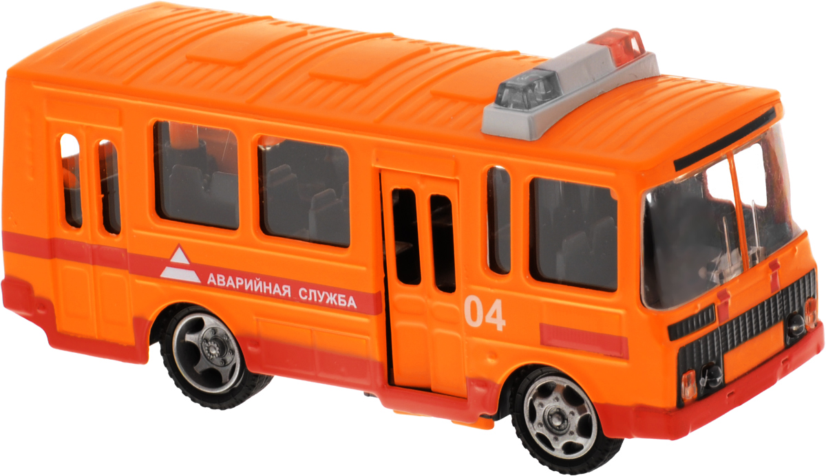 ТехноПарк Машинка инерционная ПАЗ-3205 Аварийная службаCT11-257-1 ТехноПарк Машинка инерционная ПАЗ-3205 Аварийная службаCT11-257-1Инерционная машинка ТехноПарк ПАЗ-3205 Аварийная служба, выполненная из пластика и металла, станет любимой игрушкой вашего малыша. Машинка представляет собой модель автобуса ПАЗ-3205 аварийной службы. У машинки открываются двери и багажное отделение. Имеются световые и звуковые эффекты. Игрушка оснащена инерционным ходом. Машинку необходимо отвести назад, затем отпустить - и она быстро поедет вперед. Прорезиненные колеса обеспечивают надежное сцепление с любой гладкой поверхностью. Ваш ребенок будет часами играть с этой машинкой, придумывая различные истории. Порадуйте его таким замечательным подарком! Для работы игрушки необходимы 3 батарейки типа LR41 напряжением 1,5V (товар комплектуется демонстрационными).