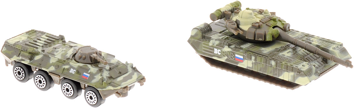 ТехноПарк Набор машинок Военная техника 2 штSB-15-09-BLC (144) ТехноПарк Набор машинок Военная техника 2 штSB-15-09-BLC (144)Набор машинок ТехноПарк Военная техника обязательно понравится вашему ребенку! В набор входит БТР и танк. Корпус БТРа и танка выполнен из металла с элементами из пластика. Колеса машинок свободно вращаются, башня танка поворачивается. Малыш будет часами играть с таким замечательным набором, придумывая разные истории и устраивая боевые действия. Сделайте ему такой великолепный подарок!
