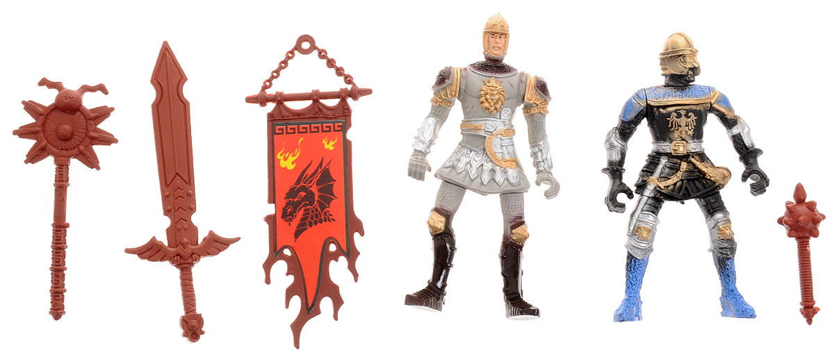 Shantou Игровой набор Knights 6 предметовA054-H39484_серый/синий/флаг красный/2 Shantou Игровой набор Knights 6 предметовA054-H39484_серый/синий/флаг красный/2Игровой набор Shantou Knights включает в себя двух солдатиков и аксессуары к ним. Солдатики имеют с собой широкий арсенал оружия. Также у солдатиков имеется боевое знамя, которое будет развеваться на полях сражений и поддерживать боевой дух товарищей. Комплект солдатиков станет отличным подспорьем в игрушечных баталиях мальчика. Набор выполнен из качественного и безопасного пластика.