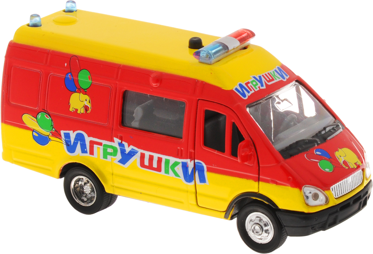 ТехноПарк Машинка инерционная Газель Игрушки CT-1276-10CT-1276-10 ТехноПарк Машинка инерционная Газель Игрушки CT-1276-10CT-1276-10Инерционная машинка ТехноПарк Газель Игрушки, выполненная из пластика и металла, станет любимой игрушкой вашего малыша. Машинка представляет собой модель автомобиля Газель в масштабе 1:43 с надписью Игрушки на борту. У машинки открываются передние двери и багажное отделение. Имеются световые и звуковые эффекты. Игрушка оснащена инерционным ходом. Машинку необходимо отвести назад, затем отпустить - и она быстро поедет вперед. Прорезиненные колеса обеспечивают надежное сцепление с любой гладкой поверхностью. Ваш ребенок будет часами играть с этой машинкой, придумывая различные истории. Порадуйте его таким замечательным подарком! Для работы игрушки необходимы 3 батарейки типа LR41 напряжением 1,5V (товар комплектуется демонстрационными).
