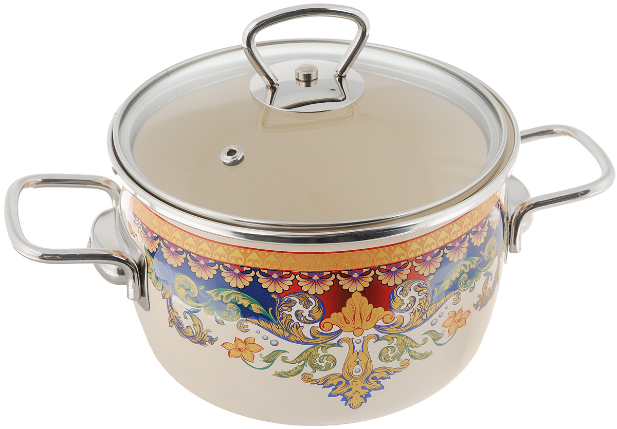 Кастрюля Vitross Ornamento, цвет: слоновая кость, 2 л1SC165S Кастрюля Vitross Ornamento, цвет: слоновая кость, 2 л1SC165SКастрюля Vitross Ornamento выполнена из высококачественной стали с эмалированным покрытием. Стеклоэмаль инертна и устойчива к пищевым кислотам, не вступает во взаимодействие с продуктами и не искажает их вкусовые качества. Эмалевое покрытие, являясь стекольной массой, не вызывает аллергию и надежно защищает пищу от контакта с металлом. Кроме того, такое покрытие долговечно, оно устойчиво к механическому воздействию, не царапается и не сходит, а стальная основа практически не подвержена механической деформации, благодаря чему срок эксплуатации увеличивается. Кастрюля оснащена крышкой, а также удобными ручками. Подходит для всех типов плит, включая индукционные. Можно мыть в посудомоечной машине. Ширина кастрюли (с учетом ручек): 27 см. Диаметр кастрюли (по верхнему краю): 17 см. Высота (без учета крышки): 11 см. Диаметр основания: 13 см.