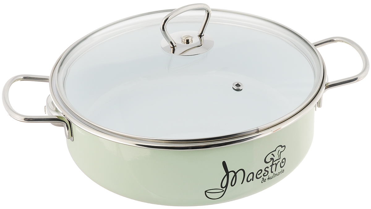 Кастрюля эмалированная Vitross Maestro с крышкой, цвет: салатовый, 3 л1SH245S/8SH245S Кастрюля эмалированная Vitross Maestro с крышкой, цвет: салатовый, 3 л1SH245S/8SH245SКастрюля эмалированная Vitross Maestro изготовлена из высококачественной стали, покрытой жаропрочной эмалью. Стеклокерамика инертна и устойчива к пищевым кислотам, не вступает во взаимодействие с продуктами и не искажает их вкусовые качества. Такое покрытие защищает сталь от коррозии и придает посуде гладкую стекловидную поверхность. Кроме того, такая посуда наиболее безопасна и экологична. Прочный стальной корпус обеспечивает эффективную тепловую обработку пищевых продуктов и не деформируется в процессе эксплуатации. Кастрюля оснащена прочными стальными ручками. Крышка выполнена из жаропрочного стекла, она плотно прилегает к краю посуды и сохраняет аромат блюд. Внешние стенки кастрюли выполнены в нежно-розовом цвете, что сделает посуду настоящим украшением интерьера кухни. Кастрюля подходит для газовых, электрических, стеклокерамических, индукционных плит. Можно мыть в посудомоечной машине. Высота стенки: 10 см. ...