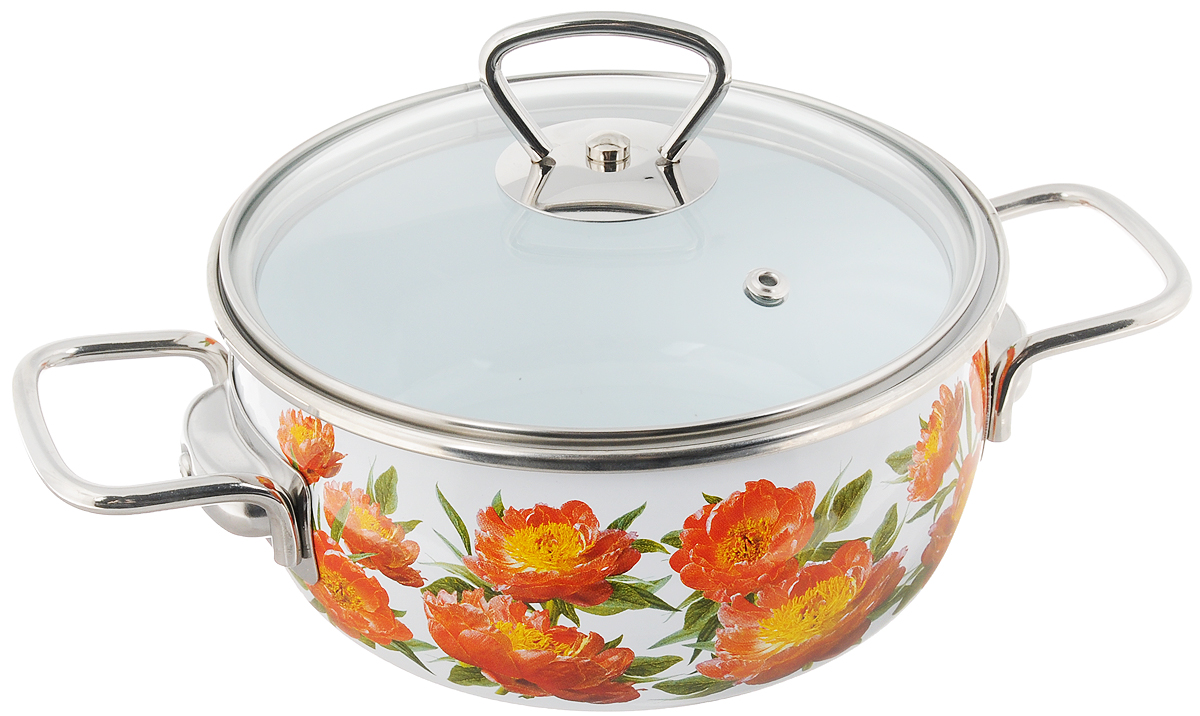 Кастрюля эмалированная Vitross Peony с крышкой, 1,5 л1SA165S Кастрюля эмалированная Vitross Peony с крышкой, 1,5 л1SA165SКастрюля эмалированная Vitross Peony изготовлена из высококачественной стали, покрытой жаропрочной эмалью. Стеклокерамика инертна и устойчива к пищевым кислотам, не вступает во взаимодействие с продуктами и не искажает их вкусовые качества. Такое покрытие защищает сталь от коррозии и придает посуде гладкую стекловидную поверхность. Кроме того, такая посуда наиболее безопасна и экологична. Прочный стальной корпус обеспечивает эффективную тепловую обработку пищевых продуктов и не деформируется в процессе эксплуатации. Кастрюля оснащена прочными стальными ручками. Крышка выполнена из жаропрочного стекла, она плотно прилегает к краю посуды и сохраняет аромат блюд. Внешние стенки кастрюли оформлены красочным цветочным рисунком, что сделает посуду настоящим украшением интерьера кухни. Кастрюля подходит для газовых, электрических, стеклокерамических, индукционных плит. Можно мыть в посудомоечной машине. Высота стенки: 8 см. ...