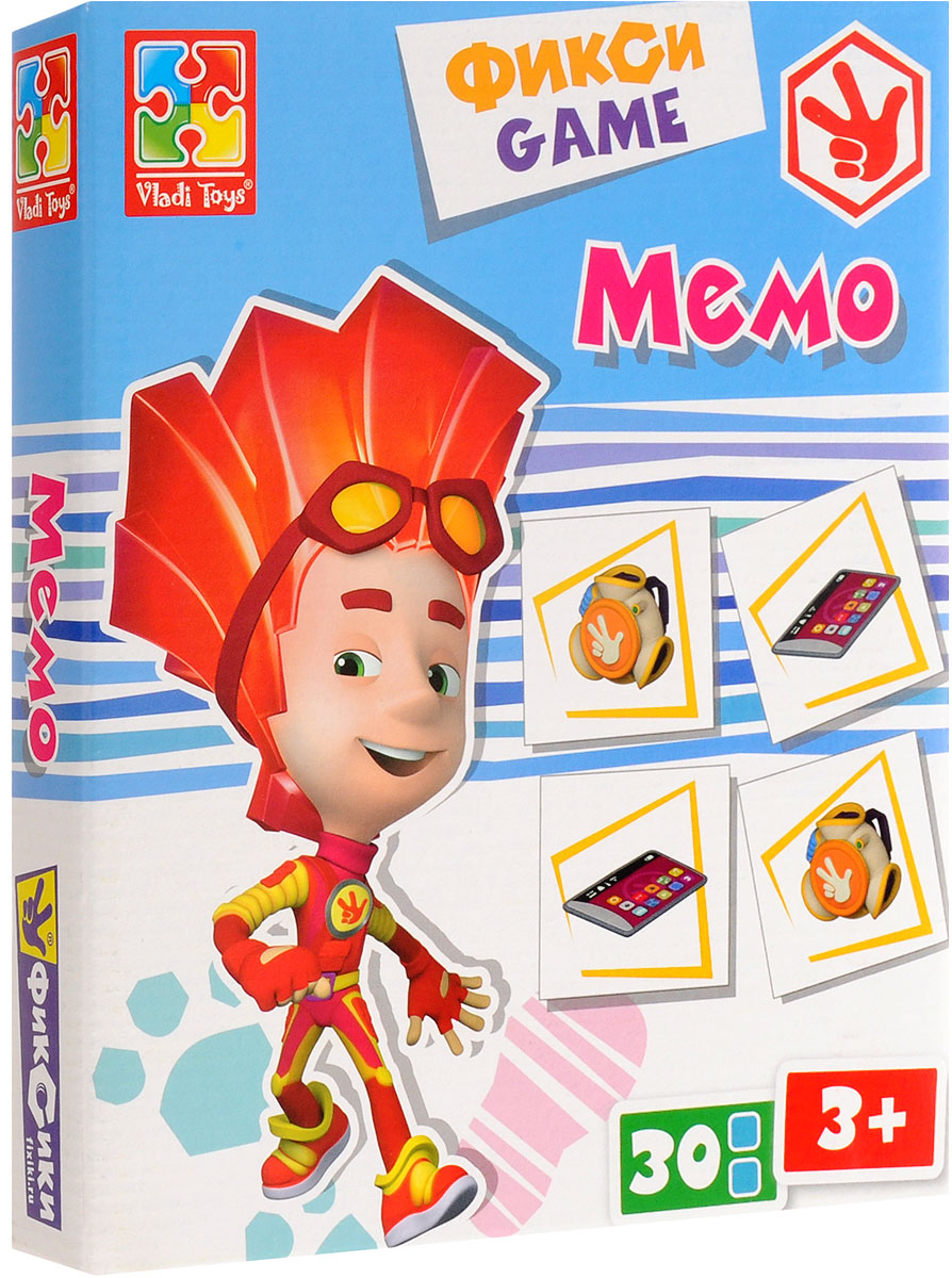 Vladi Toys Обучающая игра Фиксики МемоVT2107-02 Vladi Toys Обучающая игра Фиксики МемоVT2107-02Обучающая игра Vladi Toys Фиксики. Мемо позволит играть вдвоем, втроем, вчетвером. Выложите квадратные фишки рисунками вниз и перемешайте. Определите очередность ходов или разыграйте считалочкой. Каждый игрок по очереди переворачивает по две карточки. Если картинки на обеих совпали - игрок берет обе карточки себе и делает еще один ход. В случае, когда картинки на карточках не совпадают, карточки остаются на месте. Задача каждого из игроков - запомнить, где какие карточки лежат, чтобы в свой ход определить парные. Выигрывает тот игрок, который соберет наибольшее количество парочек. Мемо обязательно понравится малышам, ведь это игра с Фиксиками! Игра развивает память, внимание, умение ориентироваться в окружающем мире, словарный запас.