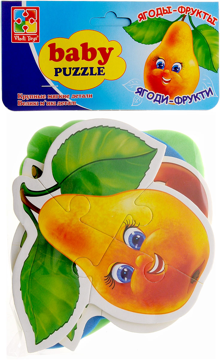 Vladi Toys Пазл для малышей Ягоды-фрукты 4 в 1VT1106-04 Vladi Toys Пазл для малышей Ягоды-фрукты 4 в 1VT1106-04Пазл для малышей Vladi Toys Ягоды-фрукты прекрасно подходит для первого знакомства ребенка с мозаикой, способствует формированию навыка соединения целого изображения из различных элементов. Набор включает в себя 4 пазла. Собрав пазлы, вы получите картинки с изображением яблока, вишни, груши и клубники. Сегодня собирание пазлов стало особенно популярным, главным образом, благодаря своей многообразной тематике, способной удовлетворить самый взыскательный вкус. Для детей это не только интересно, но и полезно. Пазл научит ребенка усидчивости, умению доводить начатое дело до конца, поможет развить внимание, память, образное и логическое мышления, сенсорно-моторную координацию движения рук. В дальнейшем хорошая координация движений рук поможет ребенку легко овладеть письмом.