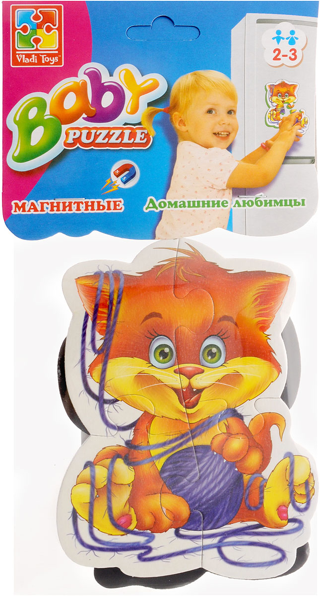 Vladi Toys Пазл для малышей Домашние любимцы 2 в 1VT3208-02 Vladi Toys Пазл для малышей Домашние любимцы 2 в 1VT3208-02Пазл для малышей Vladi Toys Домашние любимцы придется по душе вашему малышу. Набор включает в себя 2 пазла. Оба пазла состоят из 4 элементов. Собрав 2 пазла, вы получите картинки котенка и щенка. Пазл можно собирать на любой вертикальной магнитной поверхности. Пазл - великолепная игра для семейного досуга. Сегодня собирание пазлов стало особенно популярным, главным образом, благодаря своей многообразной тематике, способной удовлетворить самый взыскательный вкус. Для детей это не только интересно, но и полезно. Собирание пазла развивает мелкую моторику ребенка, тренирует наблюдательность, логическое мышление, знакомит с окружающим миром, с цветом и разнообразными формами.