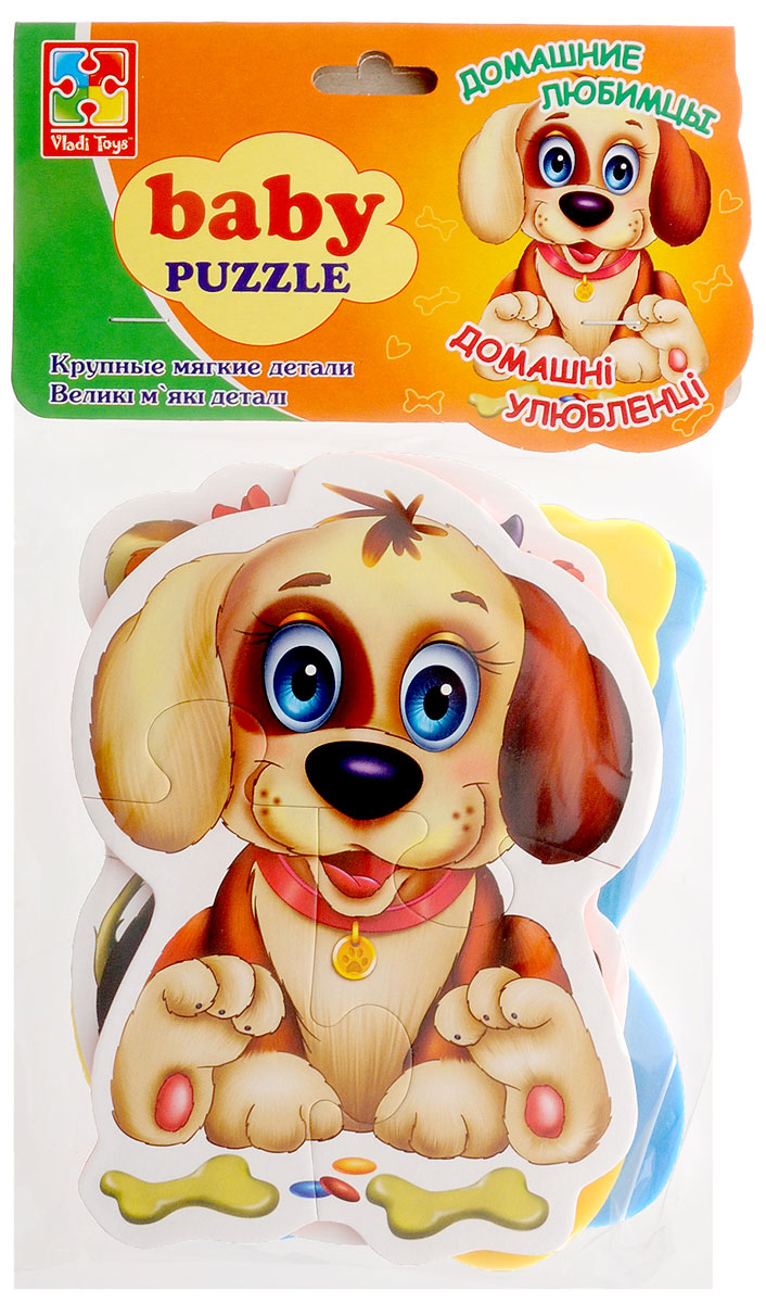 Vladi Toys Пазл для малышей Домашние любимцы 4 в 1VT1106-07 Vladi Toys Пазл для малышей Домашние любимцы 4 в 1VT1106-07Пазл для малышей Vladi Toys Домашние любимцы прекрасно подходит для первого знакомства малыша с мозаикой, способствует формированию навыка соединения целого изображения из различных элементов. Набор включает в себя 4 пазла. Собрав пазлы, вы получите картинки с изображением домашних питомцев. Играя, называйте ребенку животных, рассказывайте, где живут и чем они питаются. Сегодня собирание пазлов стало особенно популярным, главным образом, благодаря своей многообразной тематике, способной удовлетворить самый взыскательный вкус. Для детей это не только интересно, но и полезно. Пазл научит ребенка усидчивости, умению доводить начатое дело до конца, поможет развить внимание, память, образное и логическое мышления, сенсорно-моторную координацию движения рук. В дальнейшем хорошая координация движений рук поможет ребенку легко овладеть письмом.