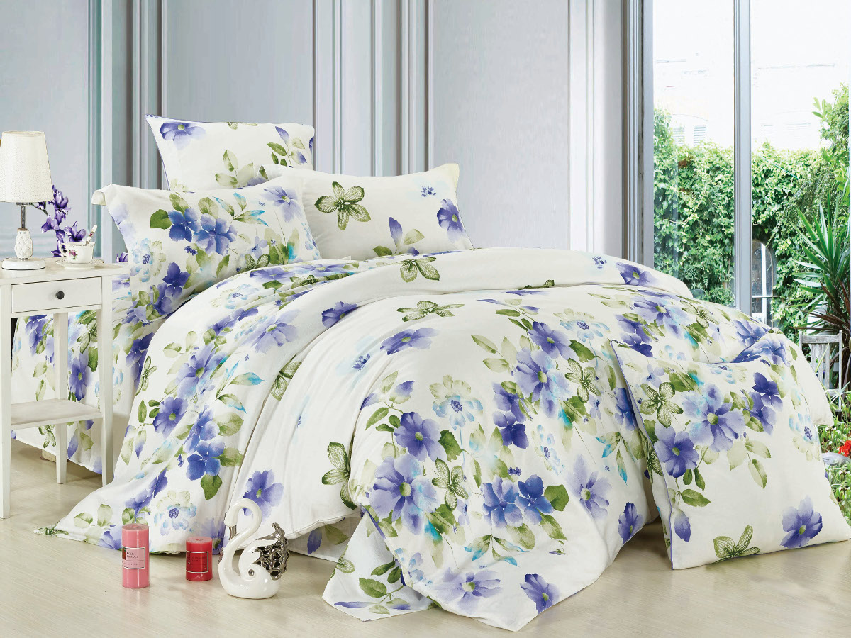 Комплект белья Cleo "Весенний рай", 2-спальный, наволочки 70x70, цвет: бело-голубой. 20/005-BL