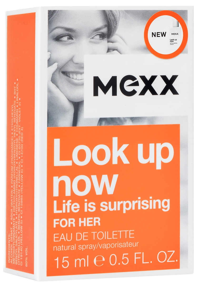 Mexx Look Up Now Woman Туалетная вода 15мл0730870208892 Mexx Look Up Now Woman Туалетная вода 15мл0730870208892Аромат Mexx Look up now для неё заставляет почувствовать настроение города так, как никогда прежде, благодаря неожиданному сочетанию груши, ежевики, жасмина и кедрового дерева. Сочный, фруктовый аккорд персика, мандарина и ежевики удивляет своей искрящейс. Верхняя нота: Ежевика, Мандарин, Персик. Средняя нота: Гардения, Тубероза, Жасмин. Шлейф: Кедр, Сандал, Ваниль. Неожиданное сочетание груши, ежевики, жасмина и кедрового дерева. Дневной и вечерний аромат.