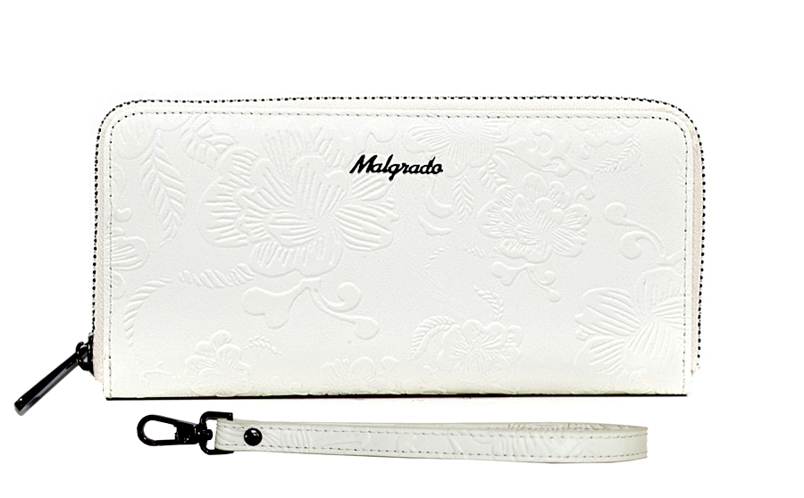 Клатч-кошелек женский Malgrado, цвет: белый. 73005-1820573005-18205# White Клатч Malgrado Клатч-кошелек женский Malgrado, цвет: белый. 73005-1820573005-18205# White Клатч MalgradoКлатч-кошелек Malgrado выполнен из натуральной кожи белого цвета высшего качества. Лицевая сторона оформлена тиснением в виде цветочного узора. Клатч-кошелек закрывается на застежку-молнию. Внутри - три отделения для купюр, два кармана для бумаг, карман для мелочи на застежке-молнии и восемь кармашков для дисконтных карт, визиток и кредиток. В комплекте отстегивающийся ремешок для запястья. Модель клатча-кошелька очень актуальна благодаря качеству исполнения, оригинальному дизайну и удобному размеру. Клатч-кошелек упакован в фирменную металлическую коробку.