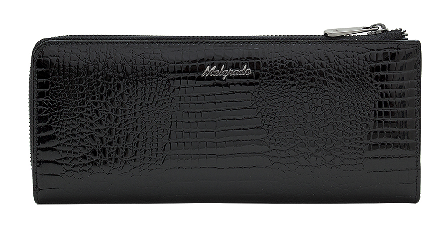 Кошелек Malgrado, цвет: черный. 76002-4676002-46# Black Клатч Malgrado Кошелек Malgrado, цвет: черный. 76002-4676002-46# Black Клатч MalgradoСтильный клатч Malgrado изготовлен из натуральной лаковой кожи черного цвета с тиснением под рептилию и закрывается на молнию. Внутри расположены три основных отделения, одно из которых на молнии, по шесть кармашка на боковых стенках для карточек, визиток, кредиток и два кармашка побольше, да отделения для бумаг. На задней стенке расположен дополнительный карман на молнии для мелочи. Клатч упакован в металлическую коробку с логотипом фирмы. Характеристики: Материал: натуральная кожа, текстиль, металл. Размер клатча: 19 см х 10 см х 2 см. Цвет: черный. Размер упаковки: 23 см х 13 см х 4,5 см. Артикул: 76002-46.