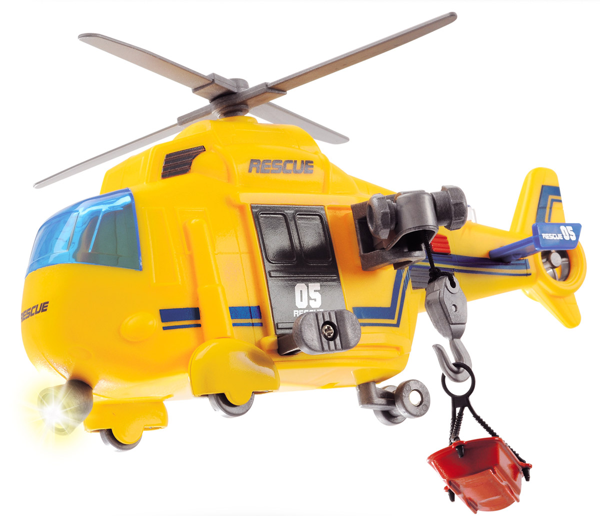 Dickie Toys Спасательный вертолет3302003 Dickie Toys Спасательный вертолет3302003Спасательный вертолет Dickie Toys даст возможность ребенку почувствовать себя маленьким спасателем, спешащим на помощь людям, попавшим в беду. Вертолет окрашен в яркие цвета. Подвесная люлька отделяется от специального крючка, в нее можно положить небольшую игрушку в виде человечка, животного или необходимого груза. При нажатии на красную кнопку у игрушки начинают крутиться винты, гудит сирена, зажигаются сигнальные огни и фары. Спасательный вертолет отлично развивает фантазию и мышление, расширяет кругозор. Рекомендуется докупить 3 батарейки напряжением 1,5V типа LR41 (товар комплектуется демонстрационными).