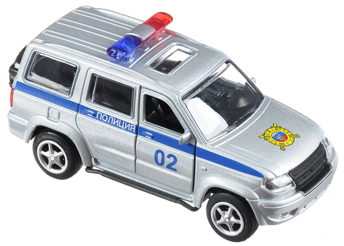 ТехноПарк Машинка инерционная UAZ Patriot ПолицияX600-H09029-R ТехноПарк Машинка инерционная UAZ Patriot ПолицияX600-H09029-RМашинка инерционная ТехноПарк UAZ Patriot. Полиция придется по душе и детям, и взрослым коллекционерам миниатюрных моделей. Игрушка представляет собой реалистичную уменьшенную копию автомобиля УАЗ Патриот. Автомобиль, подобно своему прототипу, оснащен мигалкой. Передние двери открываются. Авто оснащено инерционным механизмом, а прорезиненные колеса обеспечивают надежное сцепление с любой поверхностью пола. Подарите вашему малышу возможность почувствовать себя настоящим водителем.