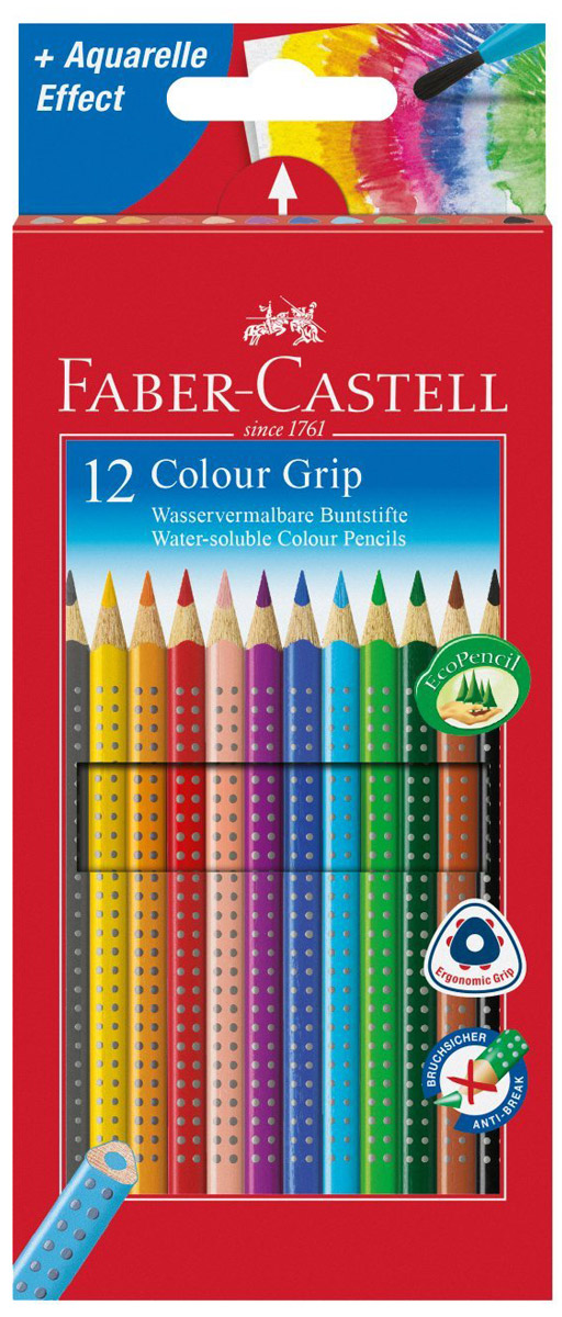 Faber-Castell Набор цветных карандашей Grip 12 шт112412 Faber-Castell Набор цветных карандашей Grip 12 шт112412В наборе Faber-Castell Grip 12 цветных карандашей, которые имеют высокое содержание качественных пигментов. Карандаши обладают яркими цветами, безопасны при использовании по назначению и легко затачиваются. Специальный гладкий грифель изготовлен на основе воска. Он имеет водоустойчивую структуру, которая не размазывается. Такой набор карандашей откроет юным художникам новые горизонты для творчества, поможет отлично развить мелкую моторику рук, цветовое восприятие, фантазию и воображение.