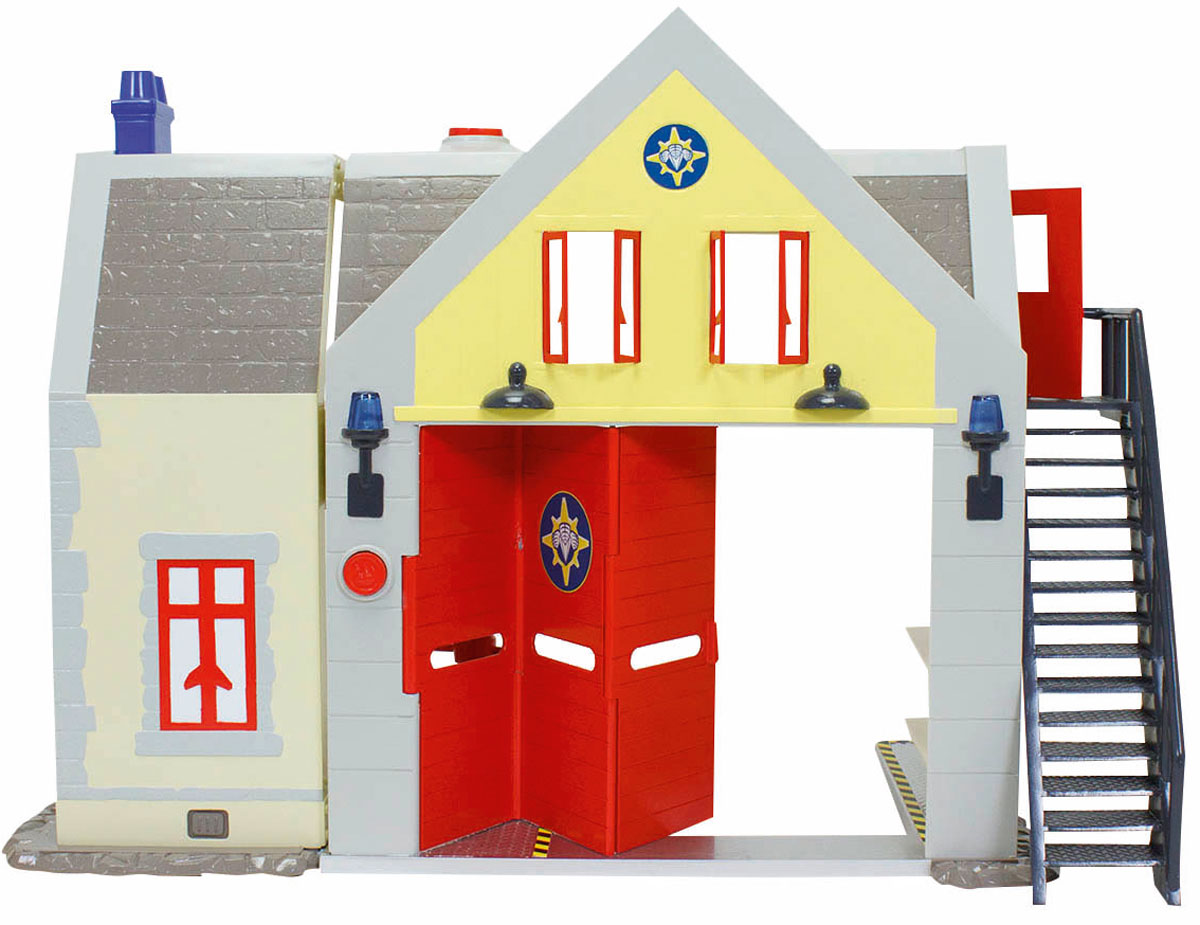Dickie Toys Игровой набор Пожарная станция со звуком и светом9251062 Dickie Toys Игровой набор Пожарная станция со звуком и светом9251062Игровой набор Dickie Toys Пожарная станция выполнен по мотивам мультфильма Пожарный Сэм. При помощи данного набора ребенок сможет почувствовать себя самым настоящим пожарным. В пожарной станции есть 2 этажа. На первом расположен гараж и диспетчерская, а на втором - смотровая площадка и зона отдыха, в которой есть стол и пара стульев. Также в комплекте имеется одна фигурка пожарного. Игрушечная пожарная станция оборудована лесенкой, винтовой лестницей, открывающимися дверями, окнами и большими воротами красного цвета. Наличие световых и звуковых эффектов сделает игру более увлекательной. С таким набором малыш сможет устраивать спасательные операции, воспроизводя сцены из мультфильма или придумывая новые истории. Для работы требуются 2 батарейки АА и 3 батарейки LR 44 (комплектуется демонстрационными).