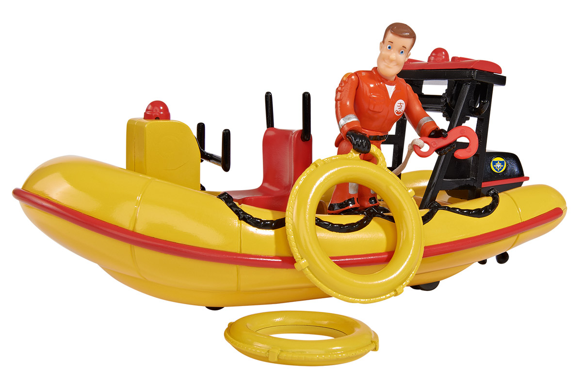 Dickie Toys Лодка спасателей Neptune9251660 Dickie Toys Лодка спасателей Neptune9251660Чтобы ваш ребенок смог представить себя за рулем спасательной лодки Neptune подарите ему эту точную копию транспортного средства от Dickie Toys. Яркая лодка оснащена звуковым эффектом, который включается, если нажать на кнопку, расположенную на корпусе. К игрушечной лодке прилагается фигурка спасателя с подвижными ногами, руками и поворачивающимся корпусом, которую можно посадит за руль. В комплекте также имеются дополнительные аксессуары, без которых не обойдется ни один спасатель: 2 круга, аптечка, огнетушитель. С таким транспортом Neptune, выполненным по мотивам детского мультика Пожарный Сэм, ребенок сможет разыгрывать спасательные операции на воде. Для работы игрушки необходимы 2 батарейки напряжением 1,5V типа LR03 (ААА) (входят в комплект).