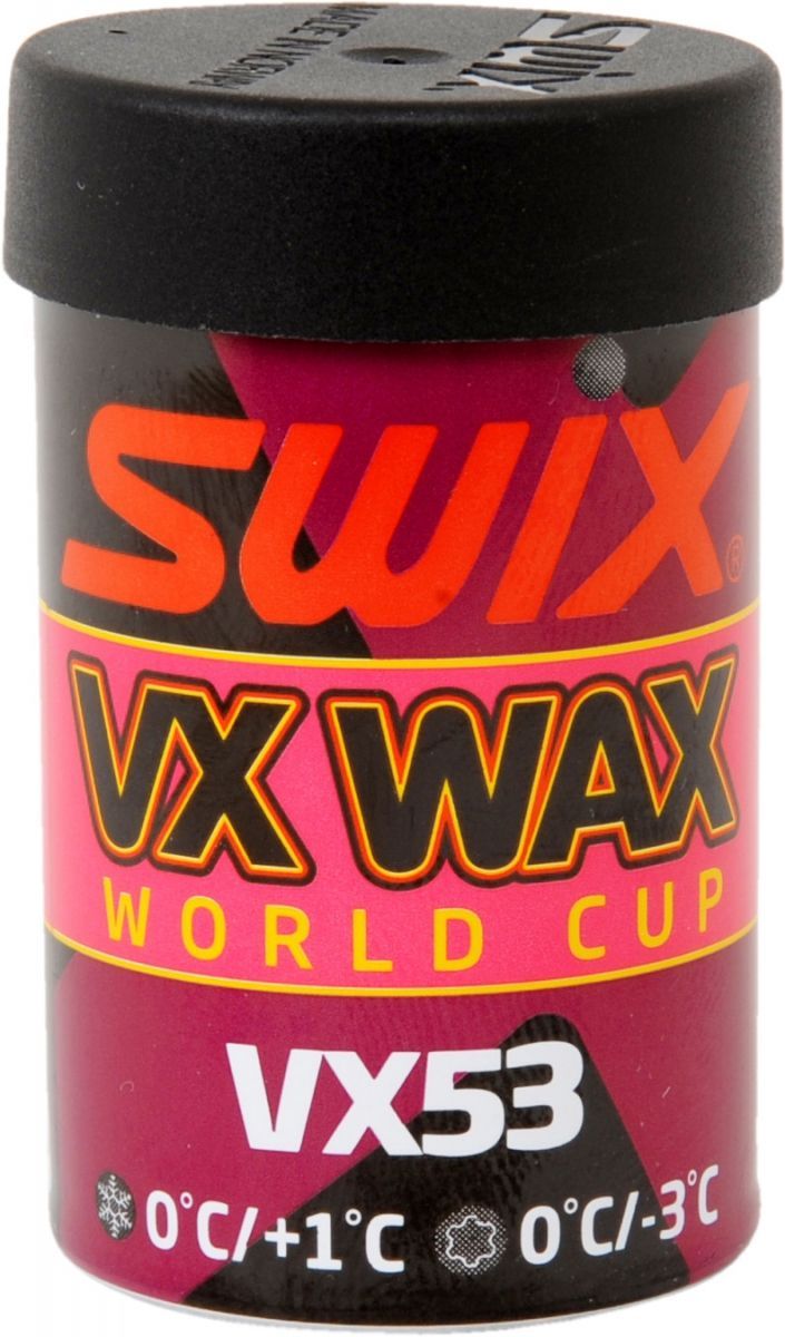 Мазь держания Swix VX53 с высоким содержанием фтора, 45 гVX53 Мазь держания Swix VX53 с высоким содержанием фтора, 45 гVX53Твердая мазь держания с высоким содержаниеим фтора. Упаковка 45 г Используется как финальный слой мази держания с высоким содержанием фтора. Обеспечивает прекрасное скольжение и комфортное катание при классическом стиле. Уменьшает риск обледенения колодки. Прекрасно работает в условиях высокой влажности. Для свежего снега +1°С…0°С Для старого мелкозернистого снега 0°С…-3°С