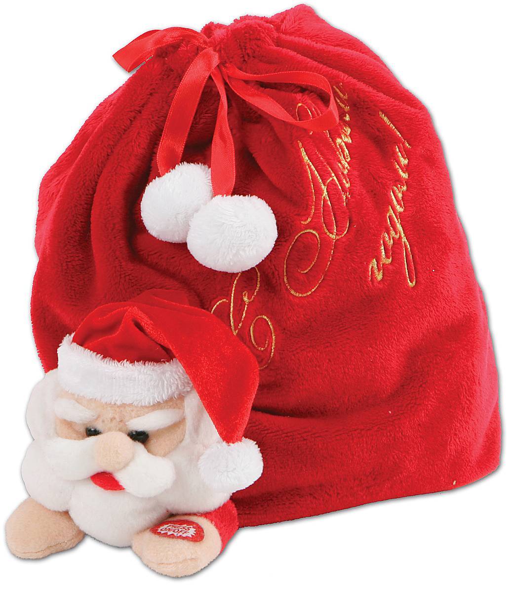 Мешок для подарков Mister Christmas С Новым годом, длина 22 смSS-76/1 Мешок для подарков Mister Christmas С Новым годом, длина 22 смSS-76/1Купили новогодний подарок, но не знаете, как его упаковать? Оригинальной упаковкой станет новогодний музыкальный мешок для подарков Mister Christmas С Новым годом. Он уже выглядит как подарок благодаря своей функциональности. Он представляет собой композицию: Дед Мороз, который несет огромный мешок с подарками. А если пожать руку Дедушке Морозу, то он начнет издавать забавные звуки. Музыкальный мешок сделан из качественного мягкого текстиля красного цвета, очень приятного на ощупь. Закрывается при помощи атласных тесемок, украшенных белыми пушистыми помпонами. Он напоминает плюшевую игрушку. Новогодний музыкальный мешок для подарков Mister Christmas подойдет для упаковки небольших символических или весьма дорогих сюрпризов. Получить подарок в такой уникальной и модной упаковке будет приятно как детям, так и взрослым. Никто не останется равнодушным и каждый обязательно будет тронут таким знаком внимания.