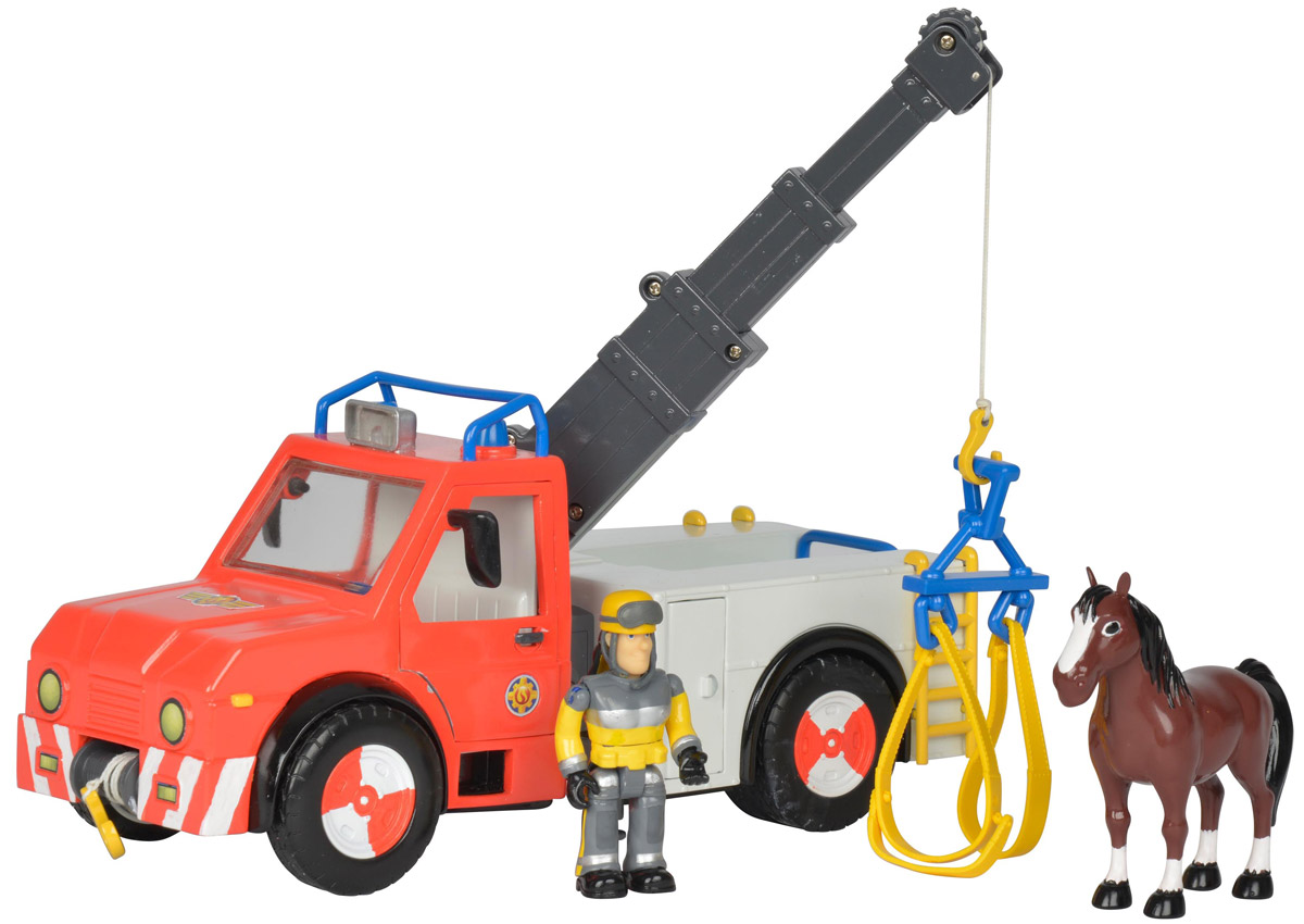 Dickie Toys Машина Phoenix9258280 Dickie Toys Машина Phoenix9258280Чтобы ваш ребенок смог представить себя за рулем большой машинки Phoenix подарите ему эту точную копию транспортного средства от Dickie Toys. Яркая машинка оснащена встроенными светодиодами, которые включаются, если нажать на кнопку, расположенную на машине между кабиной и прицепом. К игрушечному автомобилю прилагается фигурка спасателя с подвижными ногами, руками и поворачивающимся корпусом, которую можно посадить за руль, ведь двери кабины открываются. В комплекте также имеется фигурка лошадки, которую можно перевозить в специальном прицепе. С такой машинкой Phoenix, выполненной по мотивам детского мультика Пожарный Сэм, ребенок сможет разыгрывать разные спасательные операции. Необходимы 2 батарейки напряжением 1,5V типа LR03 (ААА) (входят в комплект).