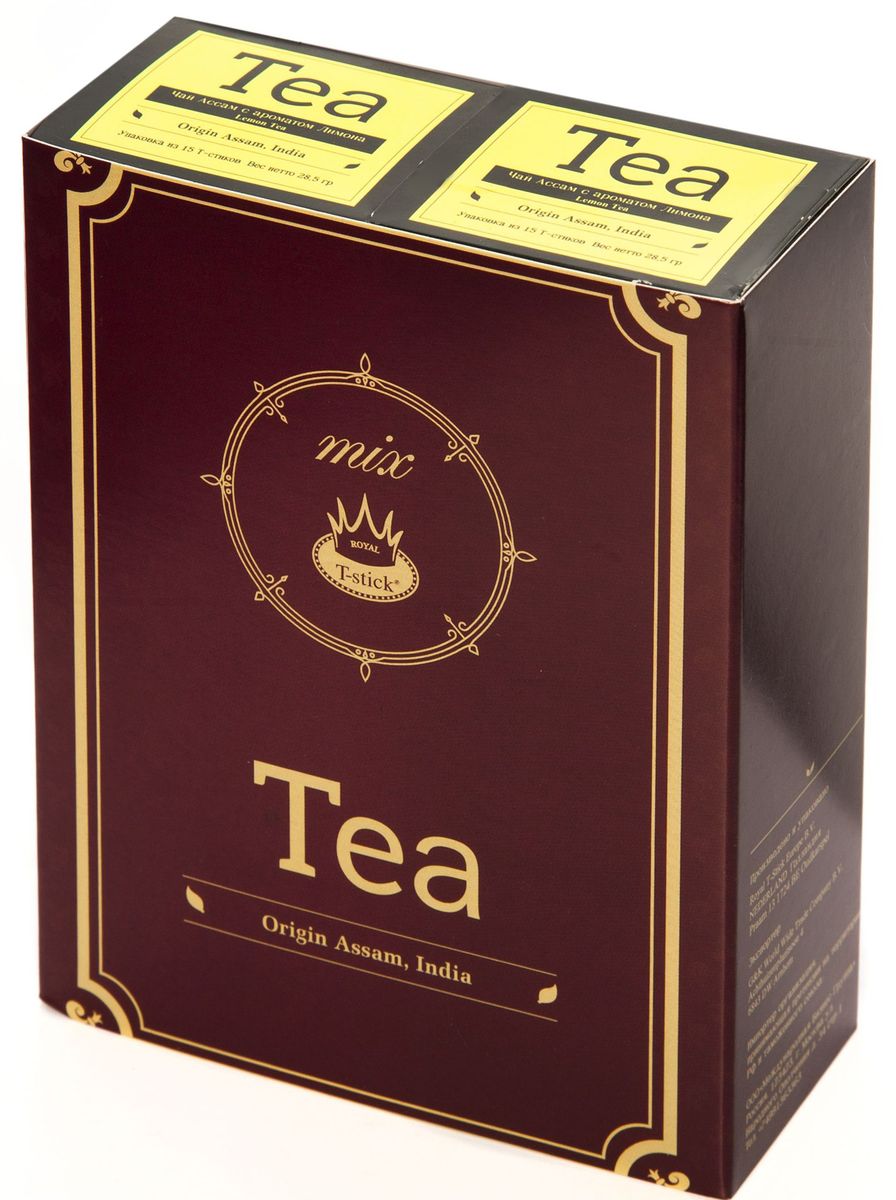 Подарочный набор Royal T-Stick: Lemon Tea черный чай и Lemon Tea черный чай в стиках, 30 шт77430 Подарочный набор Royal T-Stick: Lemon Tea черный чай и Lemon Tea черный чай в стиках, 30 шт77430Подарочный набор из 2 пачек чая премиум класса упакован в коробку для транспортировки. Натуральный черный чай с ароматом лимона порадует вас золотисто-медовым цветом, тонким ароматом лимона, который создается путем смешивания реального лимона и индийского чая из штата Ассам. Чай упакован в пищевую фольгу, которую можно использовать вместо ложечки для размешивания сахара. Опустите стик в кипяток, оставьте на 3 минуты, размешайте кусочек сахара. Достаньте стик из стакана, потрясите им о край стакана, так, чтобы стекли последние капли, и положите рядом. Вся влага останется внутри стика. Прекрасный подарок родным и близким и отличный повод удивить коллег по работе и друзей, внедряя новую, элегантную культуру чаепития!