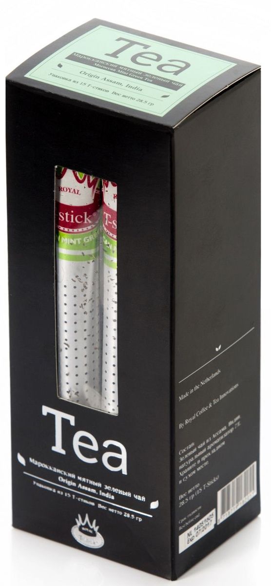 Royal T-Stick Mint Green Tea зеленый чай в стиках, 15 шт600RTS 15 Royal T-Stick Mint Green Tea зеленый чай в стиках, 15 шт600RTS 15Натуральный зеленый чай с ароматом мяты порадует вас своим тонким и нежным вкусом. Способствует расщеплению жиров и успокаивает нервную систему. Пейте чай Royal T-stick, наслаждайтесь незабываемым вкусом, идите в ногу со временем. Чай упакован в пищевую фольгу, которую можно использовать вместо ложечки для размешивания сахара. Опустите стик в кипяток, оставьте на 3 минуты, размешайте кусочек сахара. Достаньте стик из стакана, потрясите им о край стакана, так, чтобы стекли последние капли, и положите рядом. Вся влага останется внутри стика. Вам не придется больше выжимать чайный пакетик и испытывать неловкость перед незнакомыми людьми.
