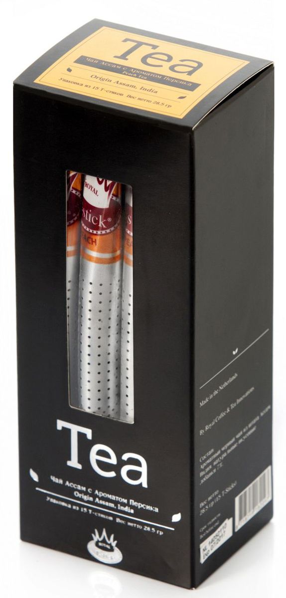 Royal T-Stick, Peach Tea черный чай в стиках, 15 шт440RTS 15 Royal T-Stick, Peach Tea черный чай в стиках, 15 шт440RTS 15Натуральный черный чай с ароматом персика порадует вас золотисто-медовым цветом, тонким ароматом персика и изысканным вкусом , который создается путем смешивания реальных кусочков персика и индийского чая из штата Ассам. Богат антиоксидантами, способствующими нейтрализации токсинов в нашем организме. . Пейте чай Royal T-stick, наслаждайтесь незабываемым вкусом, идите в ногу со временем. Чай упакован в пищевую фольгу, которую можно использовать вместо ложечки для размешивания сахара. Опустите стик в кипяток, оставьте на 3 минуты, размешайте кусочек сахара. Достаньте стик из стакана, потрясите им о край стакана, так, чтобы стекли последние капли, и положите рядом. Вся влага останется внутри стика. Вам не придется больше выжимать чайный пакетик и испытывать неловкость перед незнакомыми людьми.