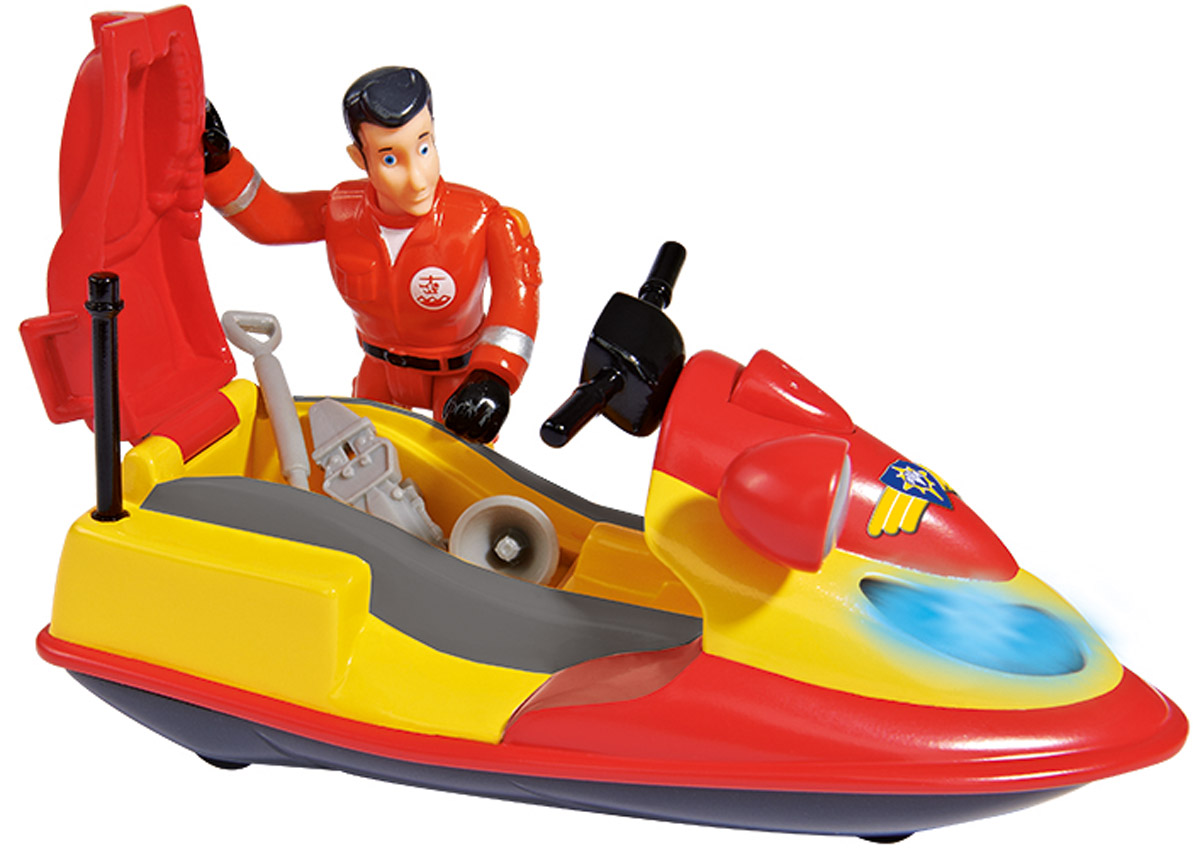 Dickie Toys Квадроцикл Juno9251662 Dickie Toys Квадроцикл Juno9251662Чтобы ваш ребенок смог представить себя за рулем водного квадроцикла Juno подарите ему эту точную копию транспортного средства от Dickie Toys. Яркий квадроцикл оснащен встроенными светодиодами, которые включаются, если нажать на кнопку, расположенную на корпусе. К игрушечному гидроциклу прилагается фигурка спасателя с подвижными ногами, руками и поворачивающимся корпусом, которую можно посадит за руль. В комплекте также имеются аксессуары, часть которых помещается под сидением гидроцикла. С таким квадроциклом Juno, выполненным по мотивам детского мультика Пожарный Сэм, ребенок сможет разыгрывать спасательные операции на воде. Необходимы 2 батарейки напряжением 1,5V типа LR03 (ААА) (входят в комплект).