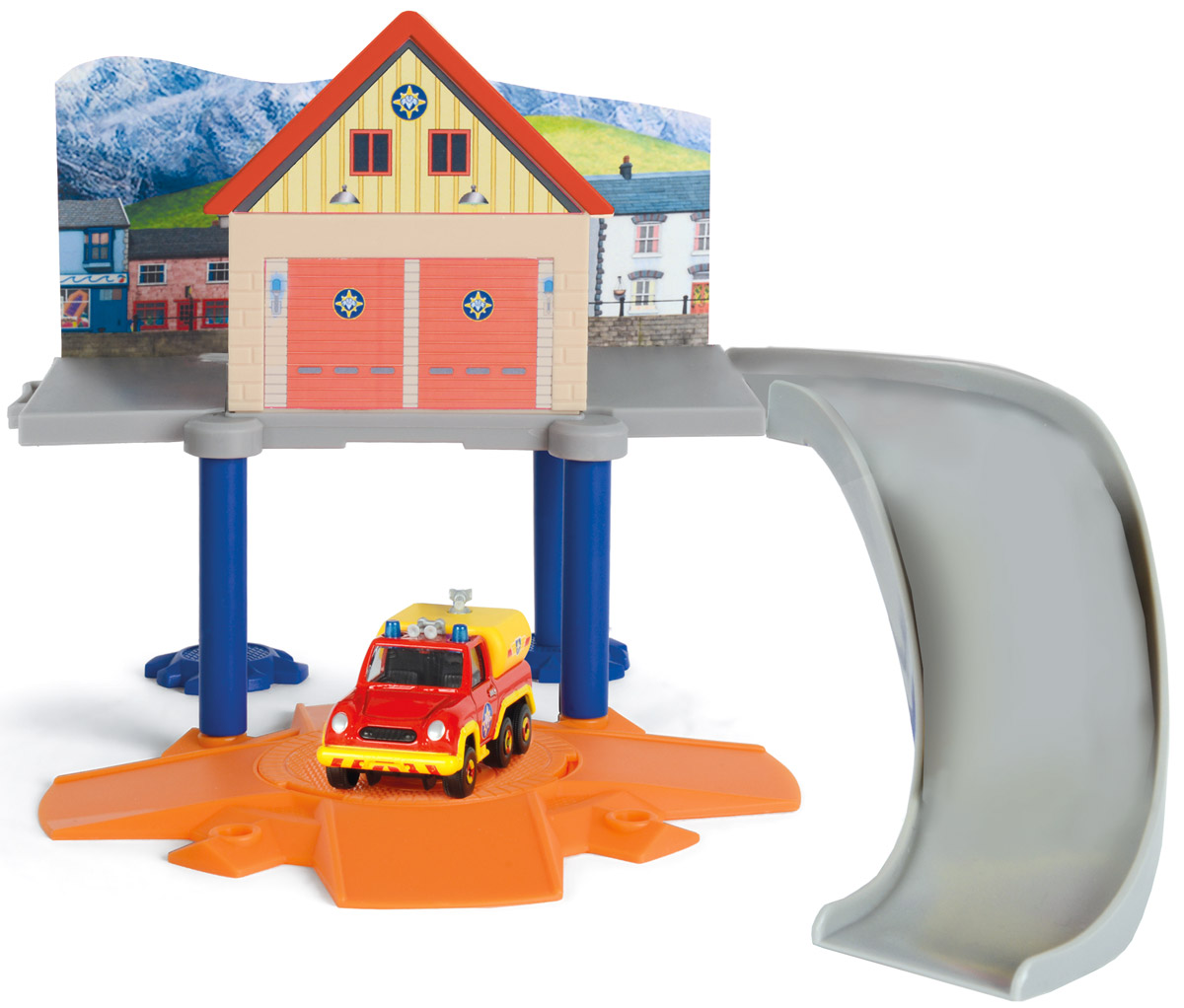 Dickie Toys Игровой набор Маленький пожарный гараж3099619, 9257651, 203099619038 Dickie Toys Игровой набор Маленький пожарный гараж3099619, 9257651, 203099619038Игровой набор Dickie Toys Пожарный гараж выполнен по мотивам мультфильма Пожарный Сэм. При помощи данного набора ребенок сможет почувствовать себя самым настоящим пожарным. В комплект входит строение, металлическая машинка пожарного и платформа для машинки. Конструкция представляет собой гараж, стоящий на четырех высоких подставках. Из гаража машинка может съезжать по удобному спуску. Двери в строении открываются и закрываются, чтобы ребенок мог завозить туда машинку. Платформа может поворачиваться на 360 градусов. Модель можно совмещать посредством бокового крепления с Морской станцией от Dickie, продающейся отдельно. С таким набором малыш сможет устраивать спасательные операции, воспроизводя сцены из мультфильма или придумывая новые истории.