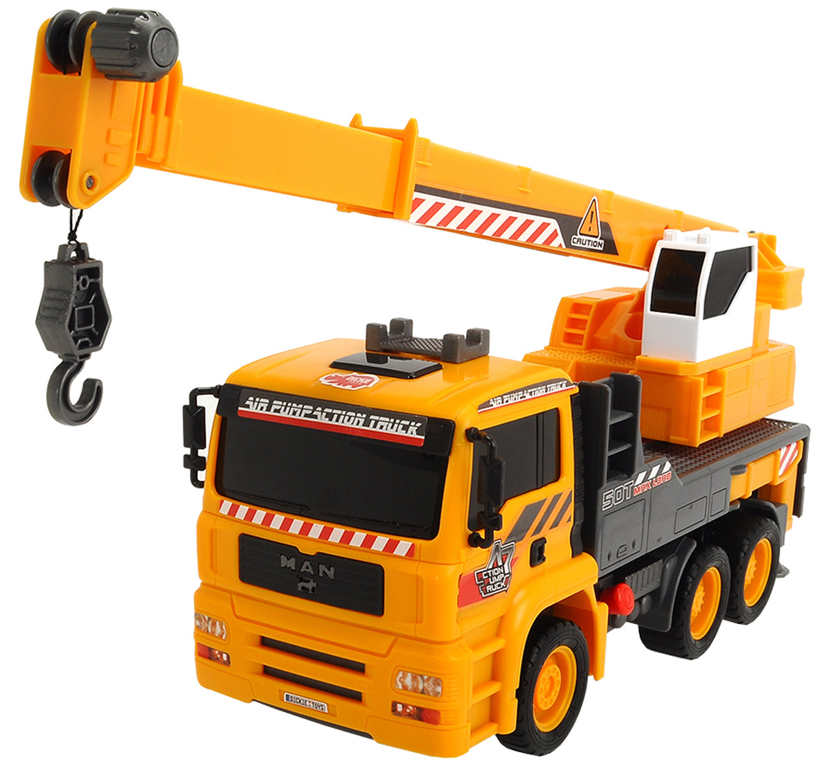 Dickie Toys Автокран AirPump3806003 Dickie Toys Автокран AirPump3806003Автокран Dickie Toys AirPump - интересная машина для ребенка, который увлекается игровой спецтехникой. Машина имеет свободный ход движения, поворотную башню крана. При нажатии на красную кнопку, расположенную рядом с кабиной водителя, стрела крана начинает подниматься-опускаться. Сама кабина, в которой обычно сидит управляющий краном может двигаться в разные стороны. С автокраном Dickie Toys AirPump ваш ребенок сможет развернуть настоящую строительную площадку. Играя с такой машинкой ребенок развивает фантазию, пространственное мышление и адаптируется через игру к окружающему миру.