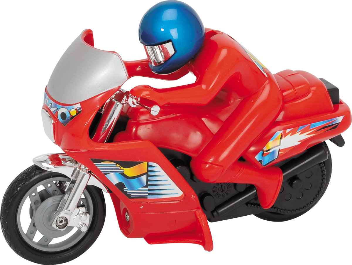 Dickie Toys Мотоцикл Power Bike3342004_красный Dickie Toys Мотоцикл Power Bike3342004_красныйМотоцикл Dickie Toys Power Bike - это игрушечный мотоцикл, который обязательно удовлетворит желания вашего юного любителя экстрима. Он выполнен в ярко-красном цвете, который сразу же бросается в глаза. Кроме того, на поверхность мотоцикла нанесены наклейки и изображения, которые являются традиционными для гоночных моделей. Вместе с байком в комплект входит фигурка водителя, одетого в шлем и красный костюм. Его голова подвижна и позволяет ему смотреть в разных направлениях. Сделайте вашему ребенку такой замечательный подарок!