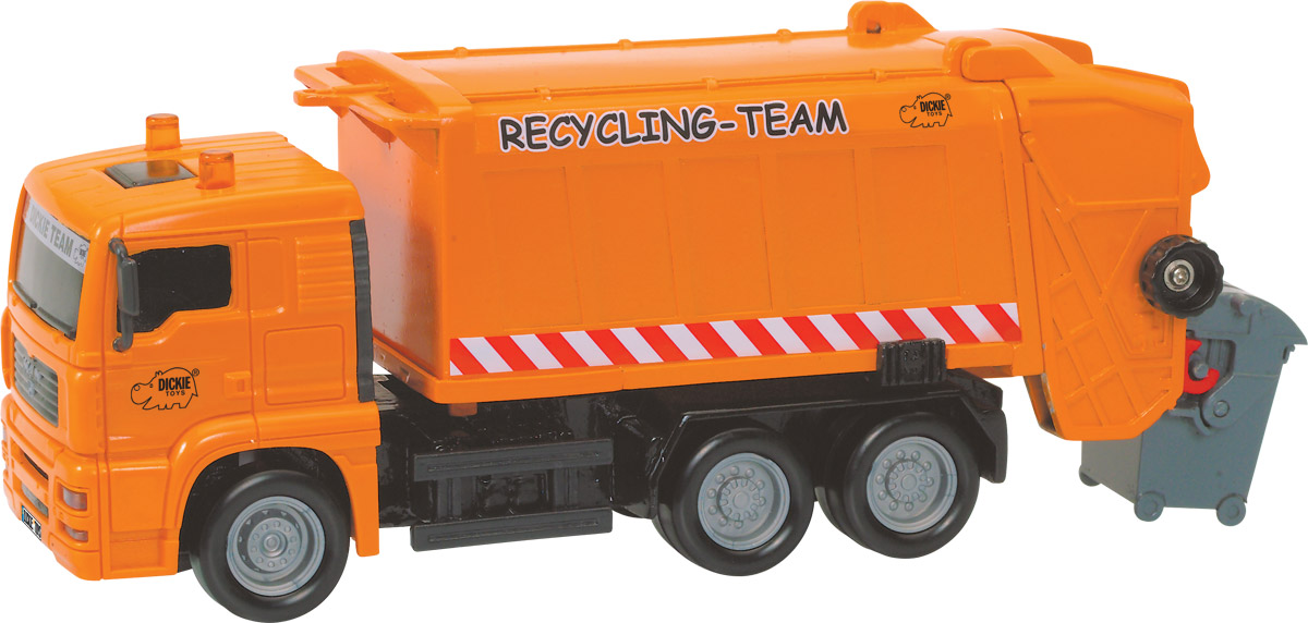 Dickie Toys Мусоровоз Heavy City Truck3744003 Dickie Toys Мусоровоз Heavy City Truck3744003Мусоровоз Dickie Toys Heavy City Truck привлечет внимание вашего ребенка и не позволит ему скучать. Игрушка выполнена из прочного пластика в виде хорошо детализированного мусоровоза. Кузов машины поднимается, задняя дверца кузова открывается. Мусоровоз оснащен подъемным механизмом для опрокидывания мусорного бака (входит в комплект). Ваш ребенок сможет часами играть с мусоровозом, придумывая разные истории. Порадуйте его таким замечательным подарком!