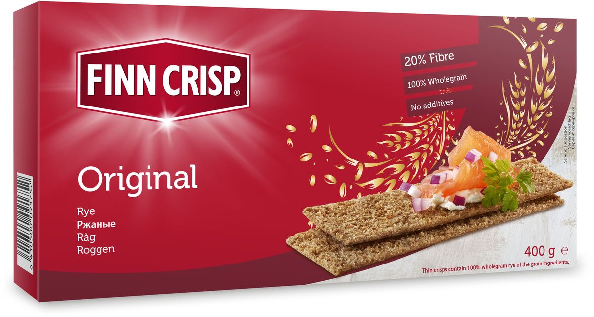 Finn Crisp Original хлебцы ржаные, 400 г20128 Finn Crisp Original хлебцы ржаные, 400 г20128В 1952 году началось производство сухариков FINN CRISP (ФИНН КРИСП), когда стартовали Олимпийские Игры в Хельсинки (Финляндия). Многие годы натуральные ржаные сухарики FINN CRISP отражают дух Финляндии для миллионов покупателей по всему миру, заботящихся о здоровом питании. Высушивать хлеб - давняя финская традиция и FINN CRISP до сих пор придерживаются этой традиции создавая хлебцы по старому классическому финскому рецепту. Бренд FINN CRISP принадлежит компании VAASAN Group’s. VAASAN - это крупнейшая хлебопекарная компания в Балтийском регионе со столетней историей, занимающаяся производством продукции для правильного и здорового питания. Занимающая второе место по производству сухариков и хлебцев, а её продукция экспортируются в более чем 50 государств!