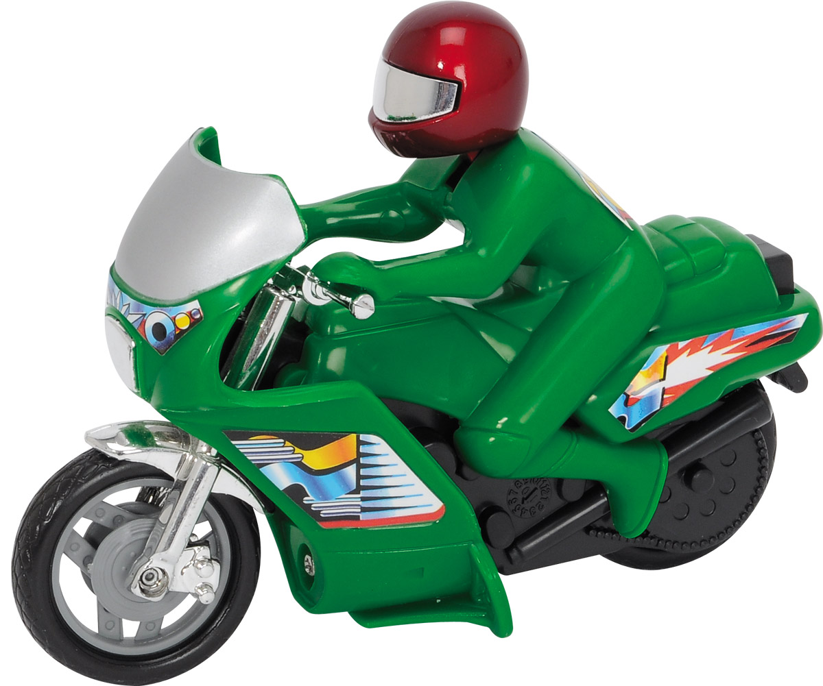Dickie Toys Мотоцикл Power Bike цвет зеленый3342004_зеленый Dickie Toys Мотоцикл Power Bike цвет зеленый3342004_зеленыйМотоцикл Dickie Toys Power Bike - это игрушечный мотоцикл, который обязательно удовлетворит желания вашего юного любителя экстрима. Он выполнен в ярко-зеленом цвете, который сразу же бросается в глаза. Кроме того, на поверхность мотоцикла нанесены наклейки и изображения, которые являются традиционными для гоночных моделей. Вместе с байком в комплект входит фигурка водителя, одетого в шлем и красный костюм. Его голова подвижна и позволяет ему смотреть в разных направлениях. Сделайте вашему ребенку такой замечательный подарок!